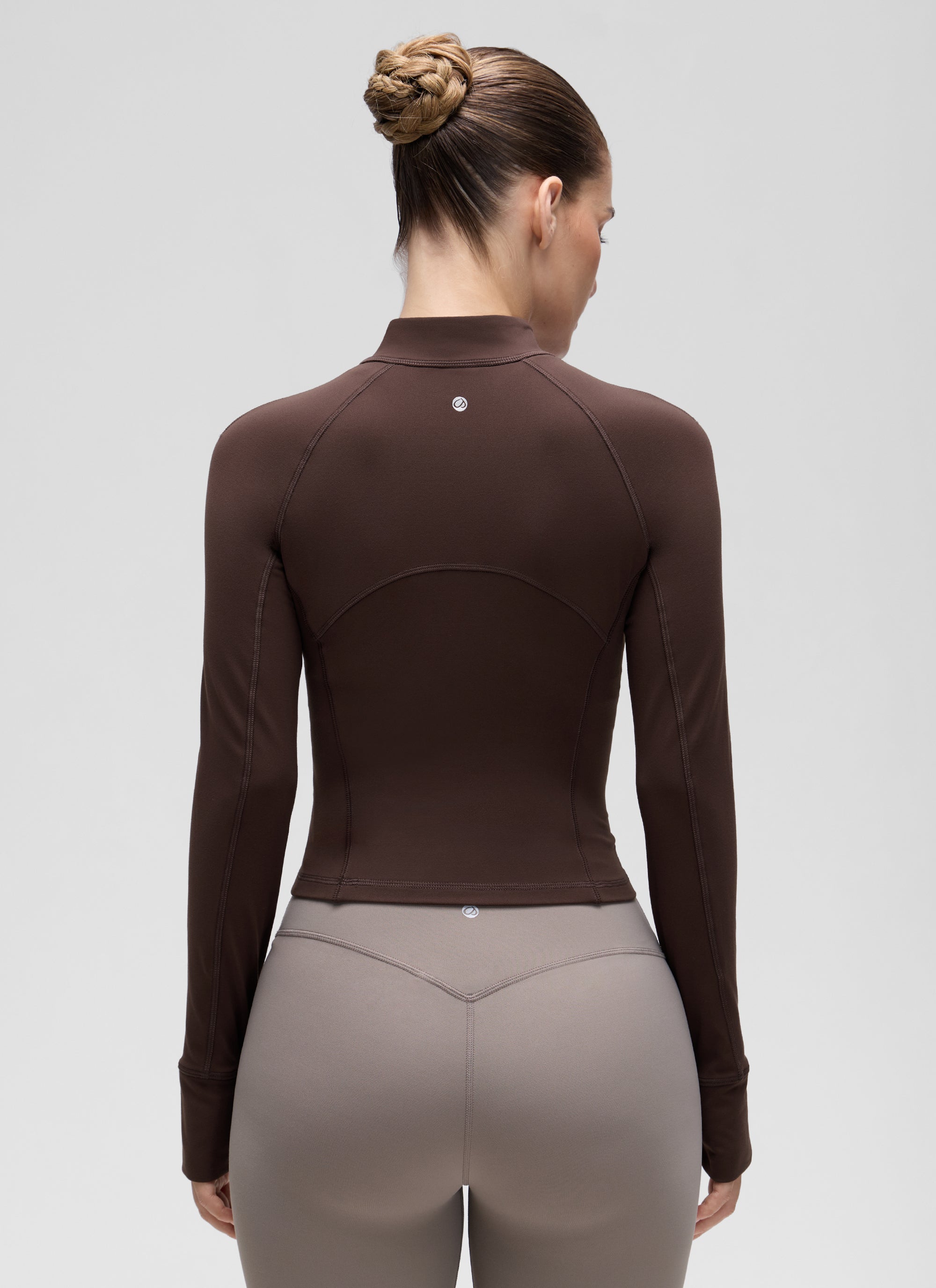 CRZ YOGA Damen Butterluxe Reißverschluss Langarmshirt mit Daumenloch Heißes Fudge-Brown