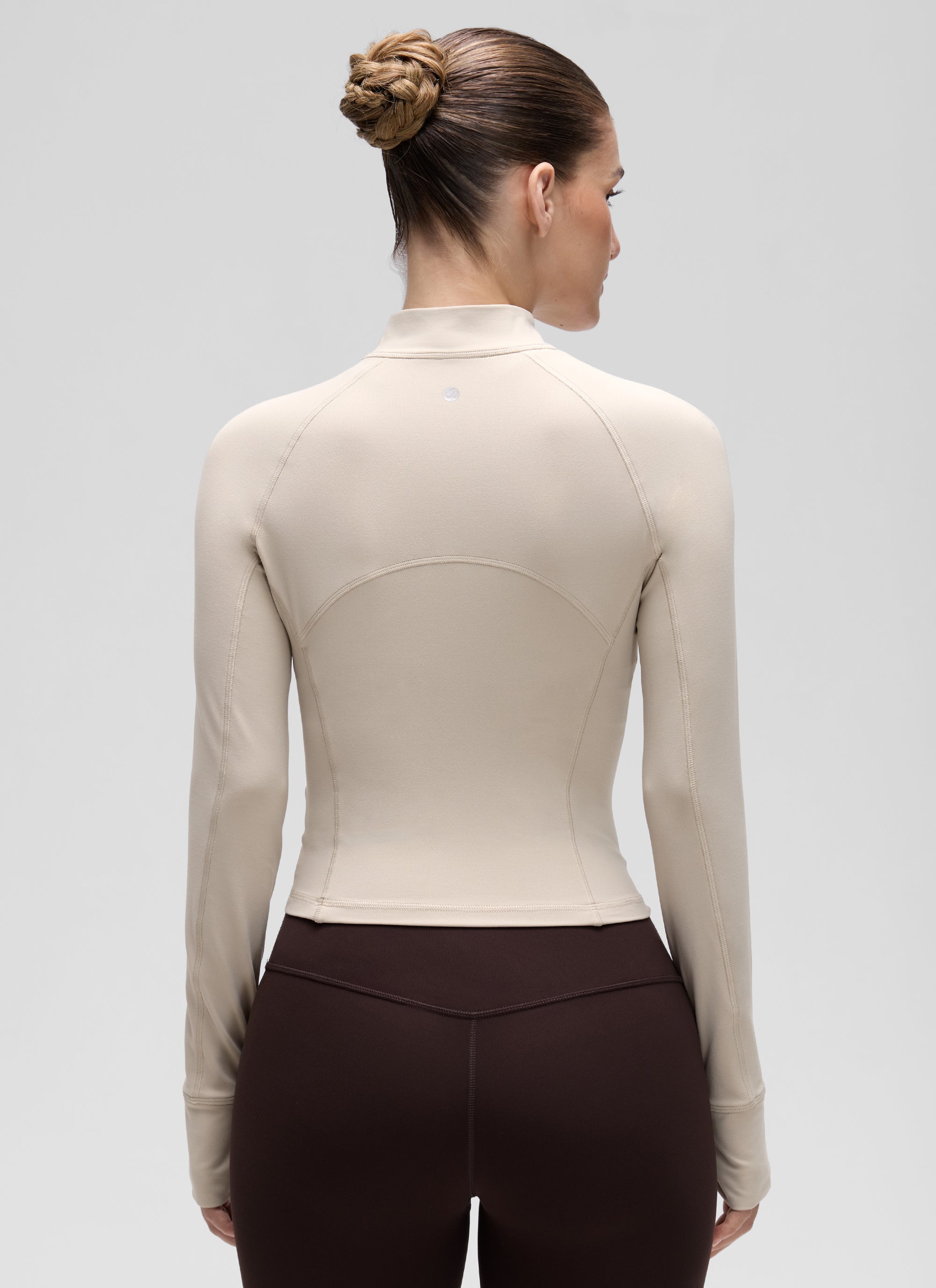 CRZ YOGA Damen Butterluxe Reißverschluss Langarmshirt mit Daumenloch Mojave-Braun