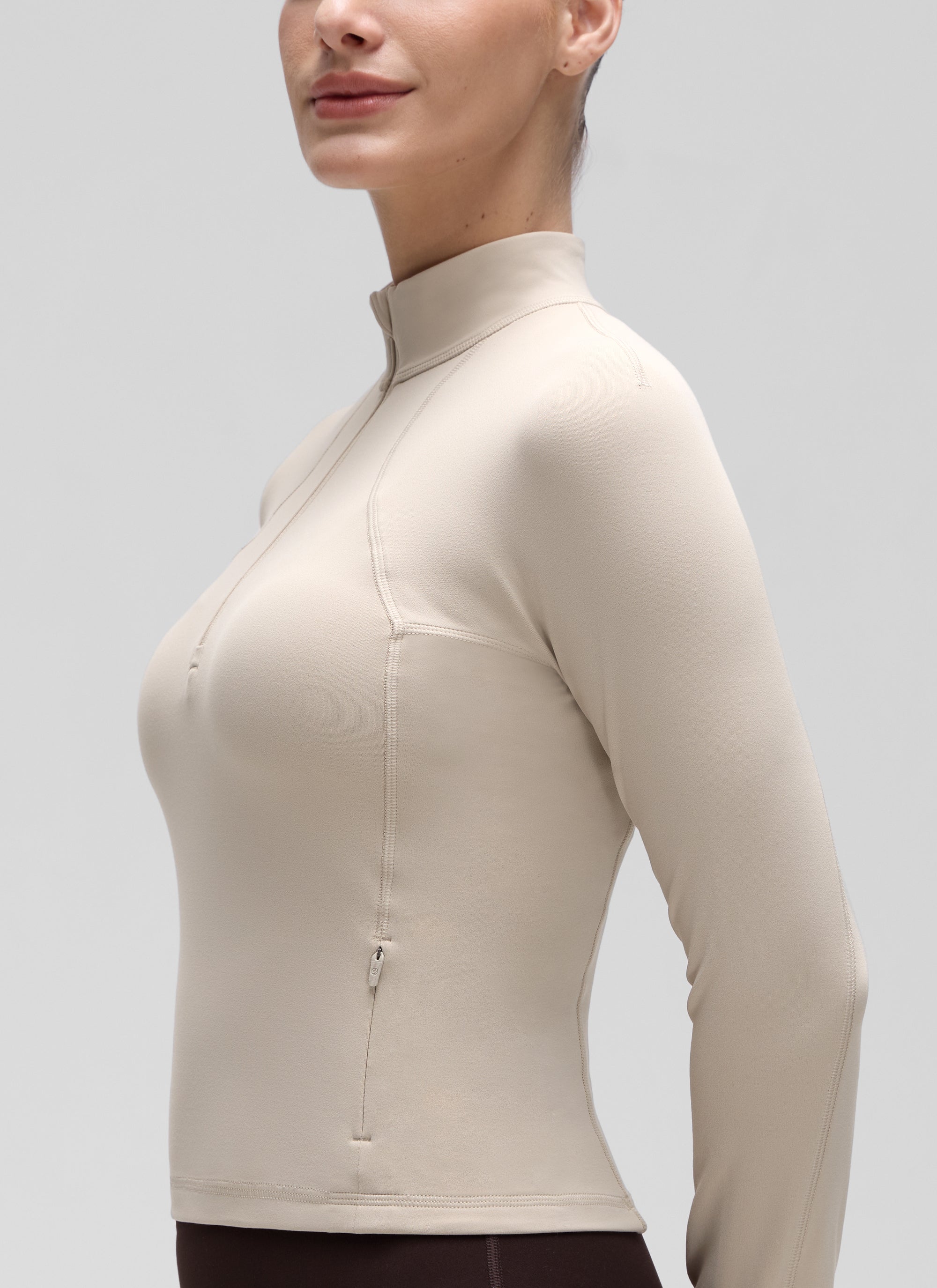 CRZ YOGA Damen Butterluxe Reißverschluss Langarmshirt mit Daumenloch Mojave-Braun