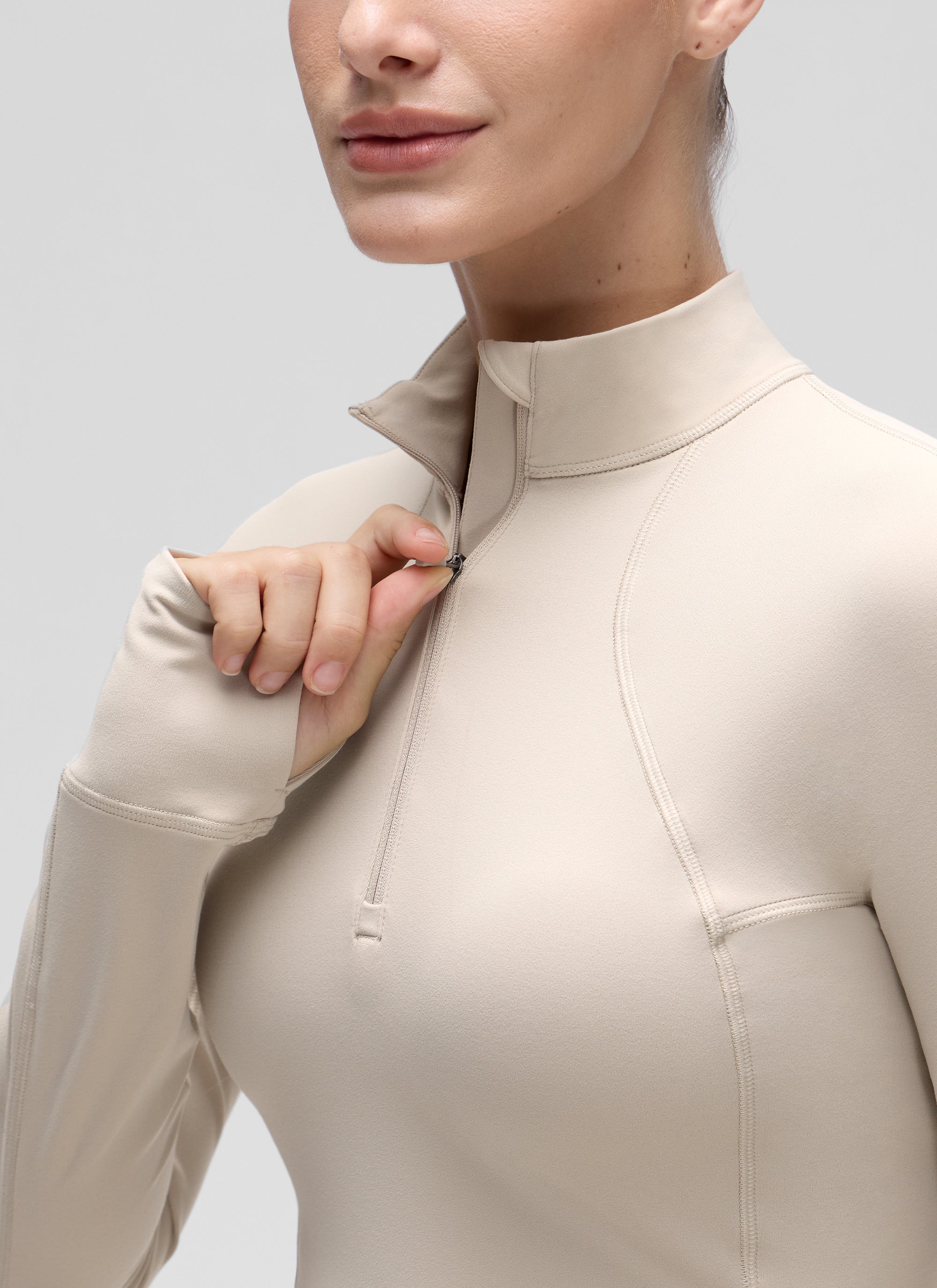 CRZ YOGA Damen Butterluxe Reißverschluss Langarmshirt mit Daumenloch Mojave-Braun