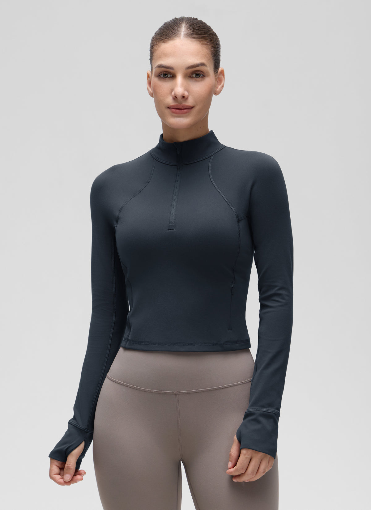 CRZ YOGA Damen Butterluxe Reißverschluss Langarmshirt mit Daumenloch Echte Marine