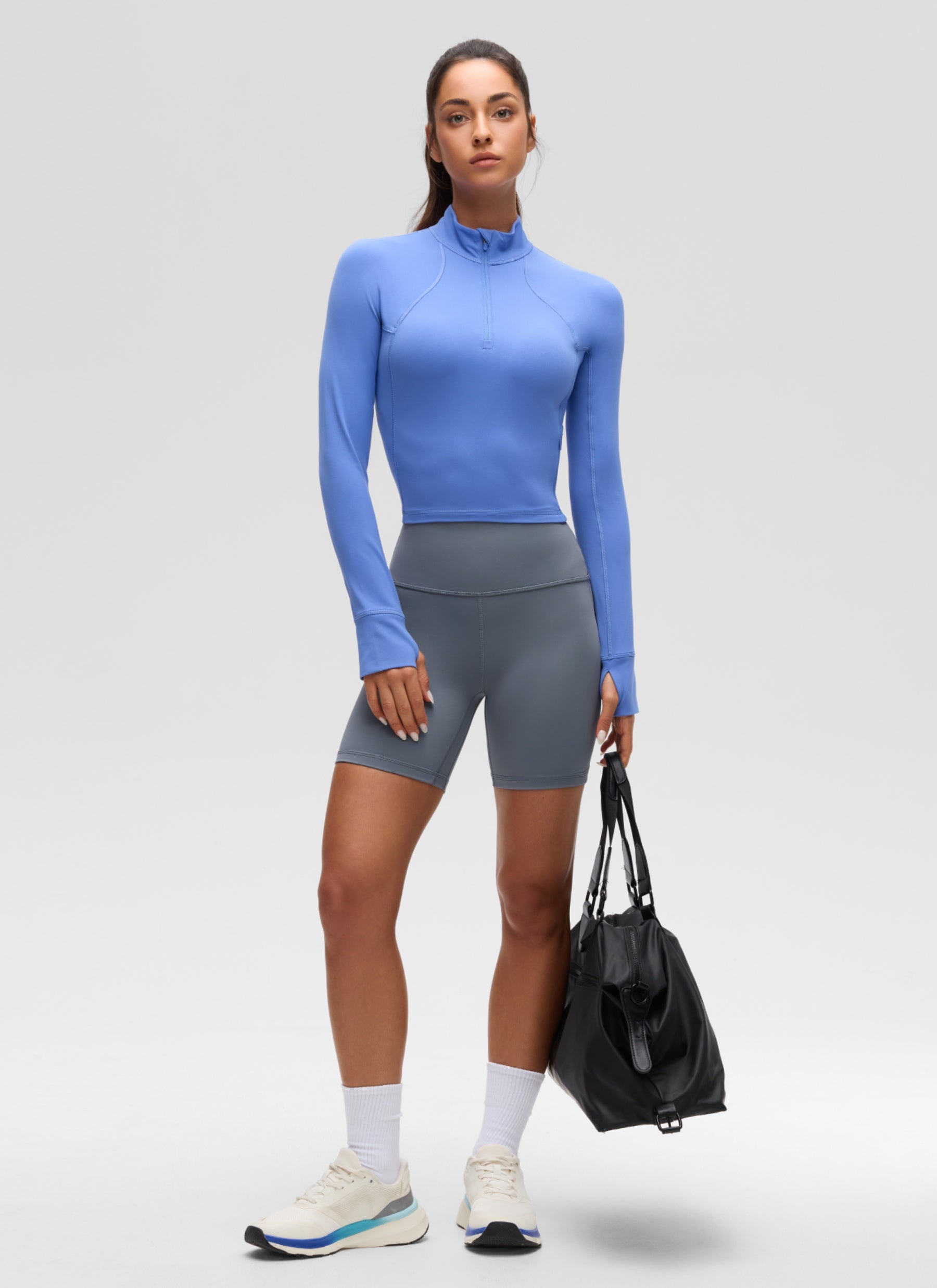 CRZ YOGA Damen Butterluxe Reißverschluss Langarmshirt mit Daumenloch Wildes Indigo