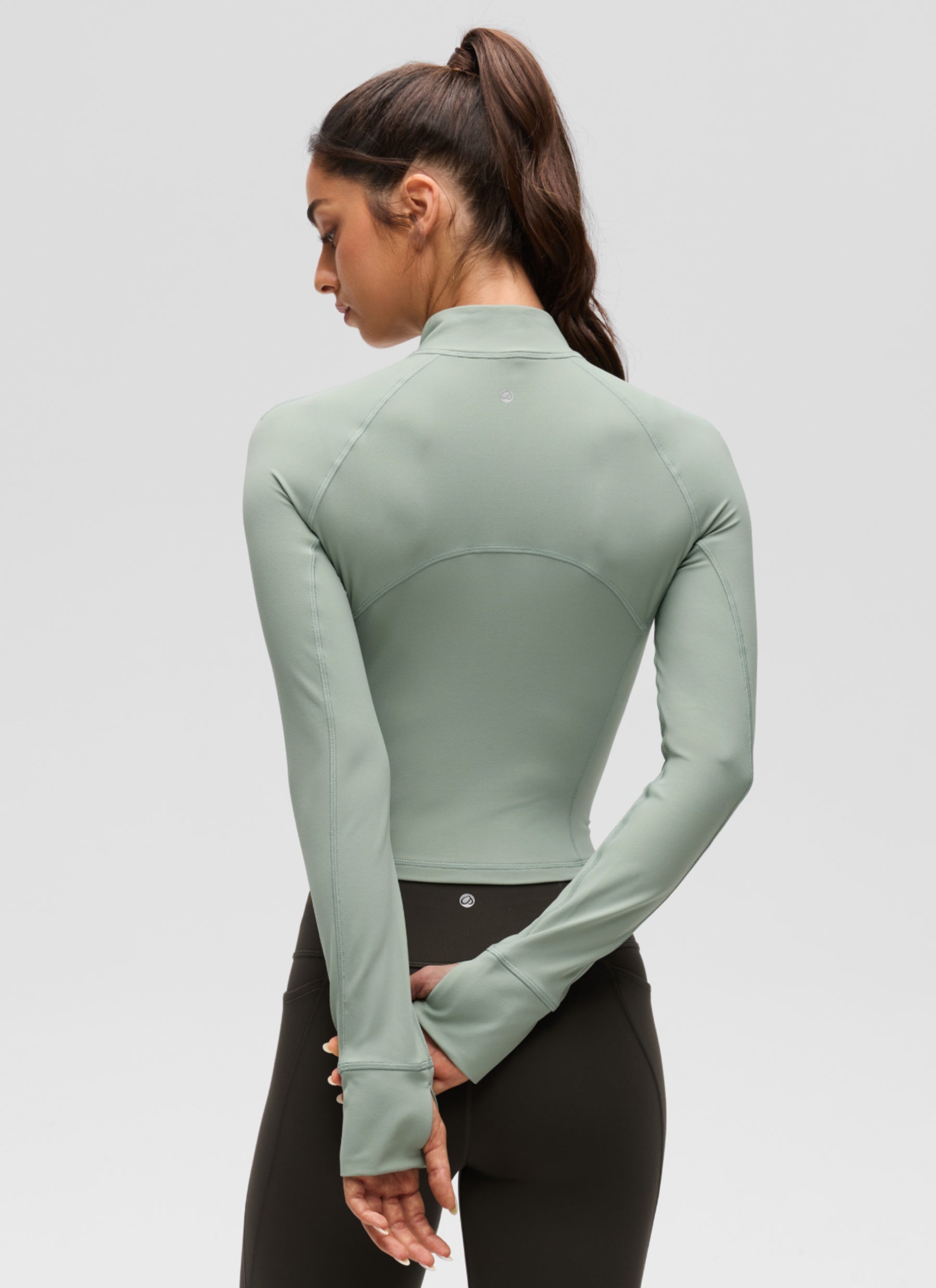 CRZ YOGA Damen Butterluxe Reißverschluss Langarmshirt mit Daumenloch Grüner Palmenhof