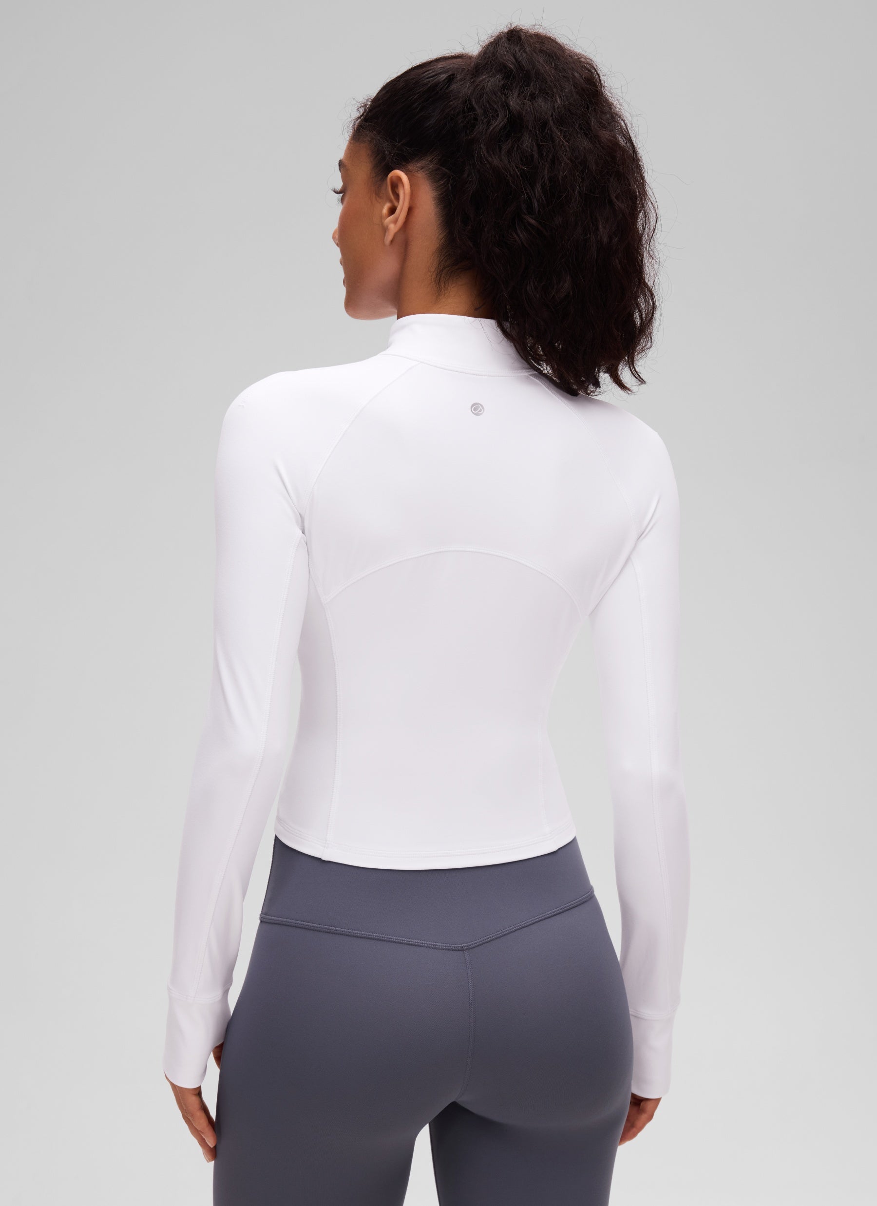 CRZ YOGA Damen Butterluxe Reißverschluss Langarmshirt mit Daumenloch Weiss