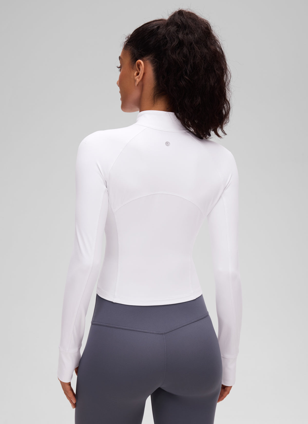 CRZ YOGA Damen Butterluxe Reißverschluss Langarmshirt mit Daumenloch Weiss
