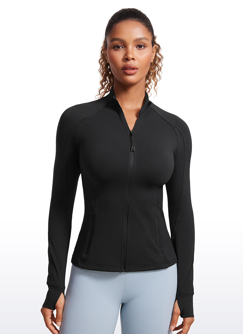 CRZ YOGA Damen Butterluxe Voller Reißverschluss Jacke mit Daumenloch Schwarz