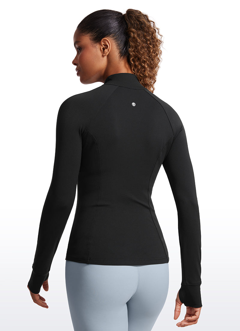 CRZ YOGA Damen Butterluxe Voller Reißverschluss Jacke mit Daumenloch Schwarz