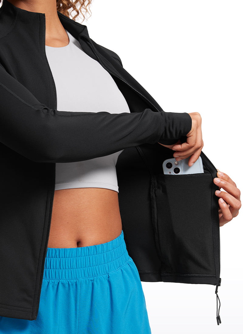 CRZ YOGA Damen Butterluxe Voller Reißverschluss Jacke mit Daumenloch Schwarz