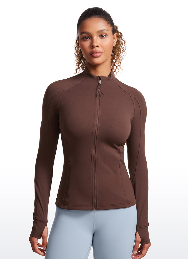 CRZ YOGA Damen Butterluxe Voller Reißverschluss Jacke mit Daumenloch Taupe