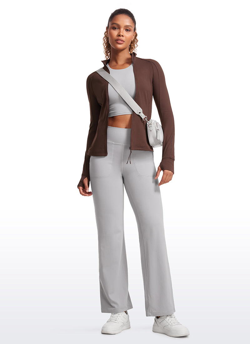 CRZ YOGA Damen Butterluxe Voller Reißverschluss Jacke mit Daumenloch Taupe