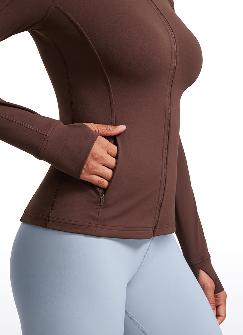 CRZ YOGA Damen Butterluxe Voller Reißverschluss Jacke mit Daumenloch Taupe