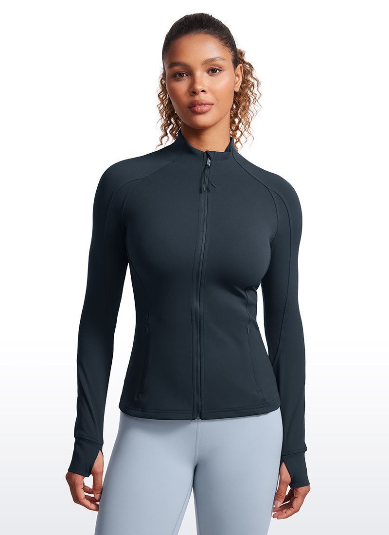 CRZ YOGA Damen Butterluxe Voller Reißverschluss Jacke mit Daumenloch Echte Marine