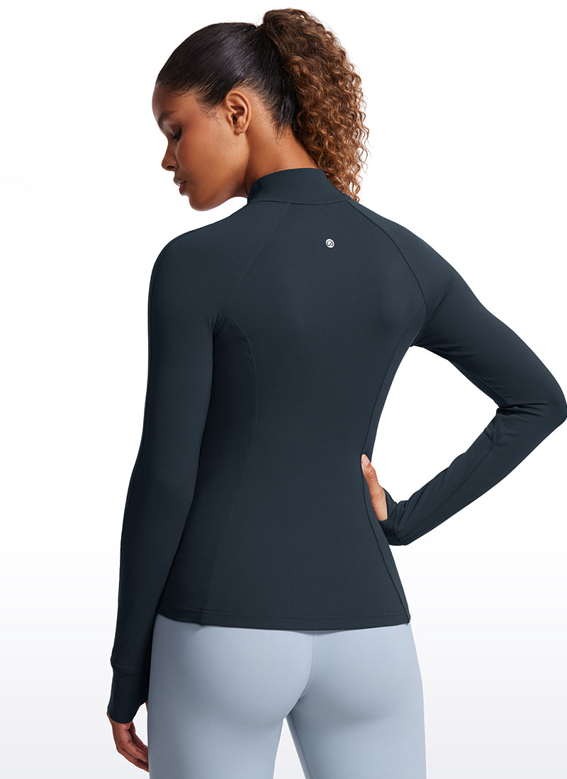 CRZ YOGA Damen Butterluxe Voller Reißverschluss Jacke mit Daumenloch Echte Marine