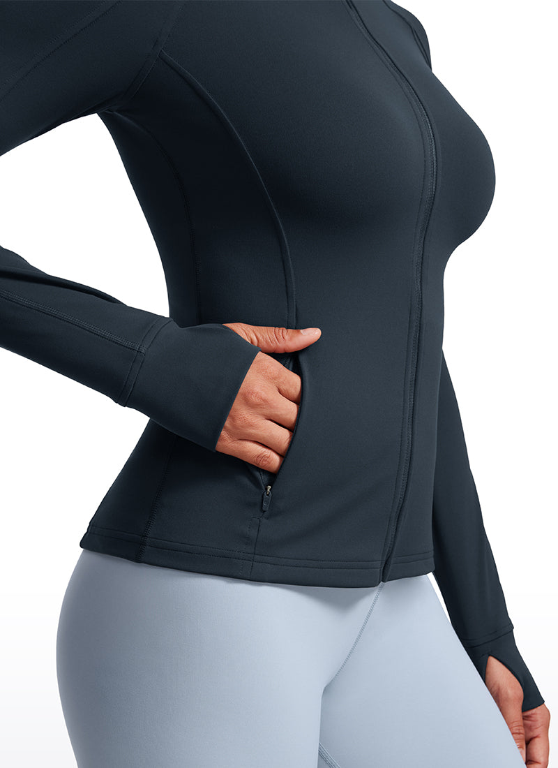 CRZ YOGA Damen Butterluxe Voller Reißverschluss Jacke mit Daumenloch Echte Marine