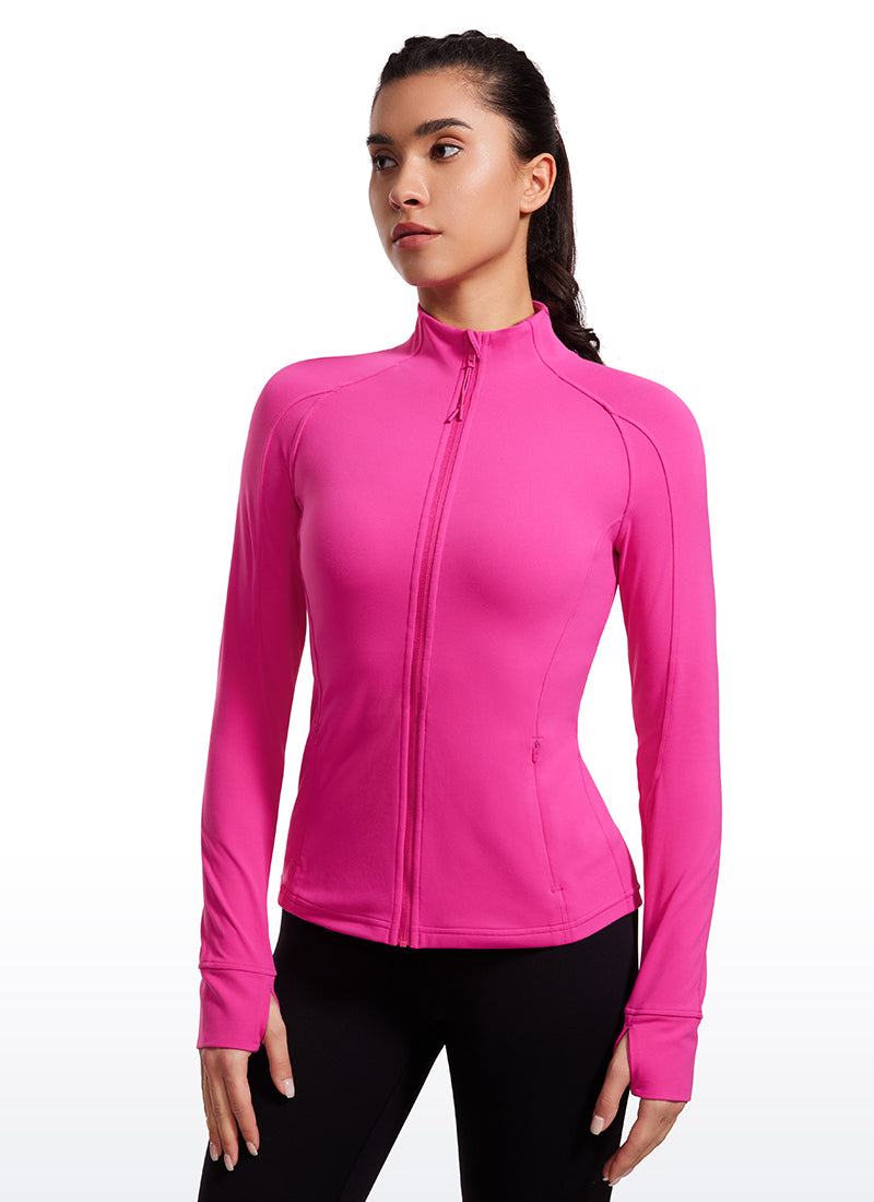 CRZ YOGA Damen Butterluxe Voller Reißverschluss Jacke mit Daumenloch Hibiskus-Purpur