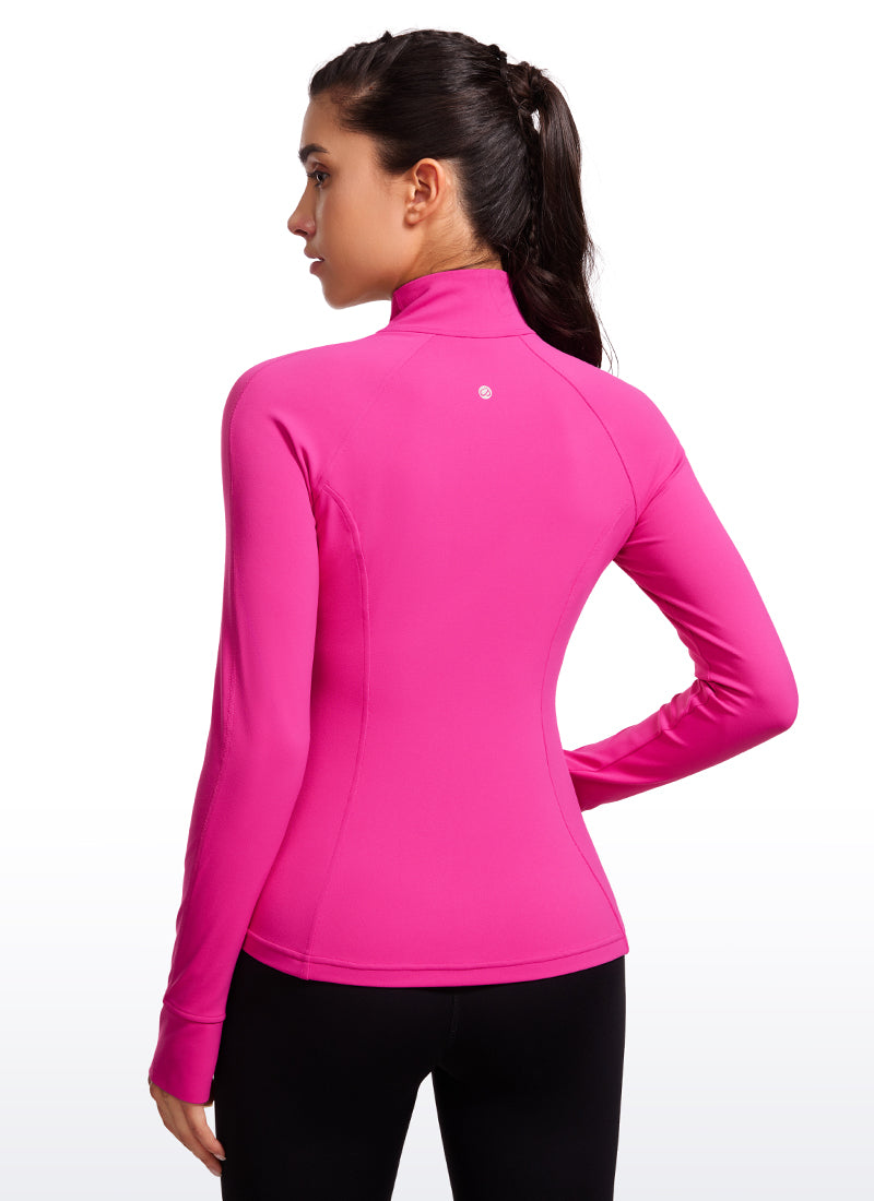 CRZ YOGA Damen Butterluxe Voller Reißverschluss Jacke mit Daumenloch Hibiskus-Purpur