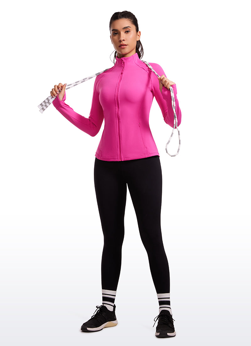 CRZ YOGA Damen Butterluxe Voller Reißverschluss Jacke mit Daumenloch Hibiskus-Purpur