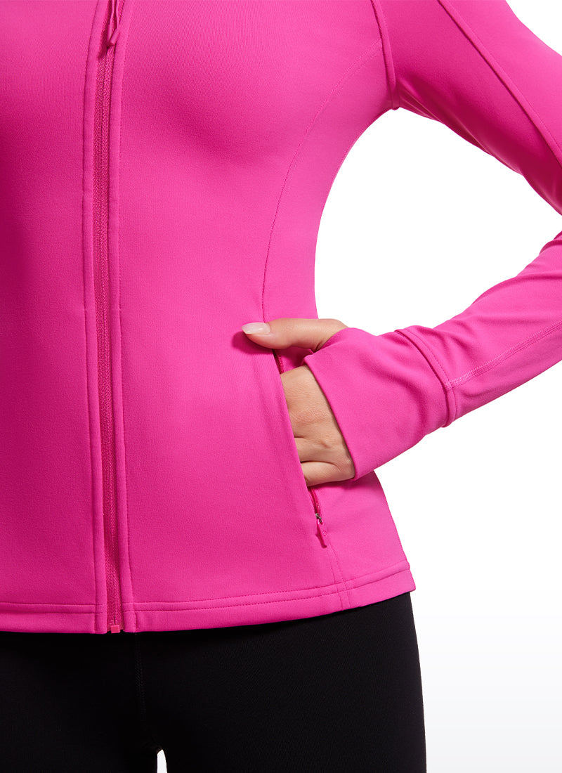 CRZ YOGA Damen Butterluxe Voller Reißverschluss Jacke mit Daumenloch Hibiskus-Purpur