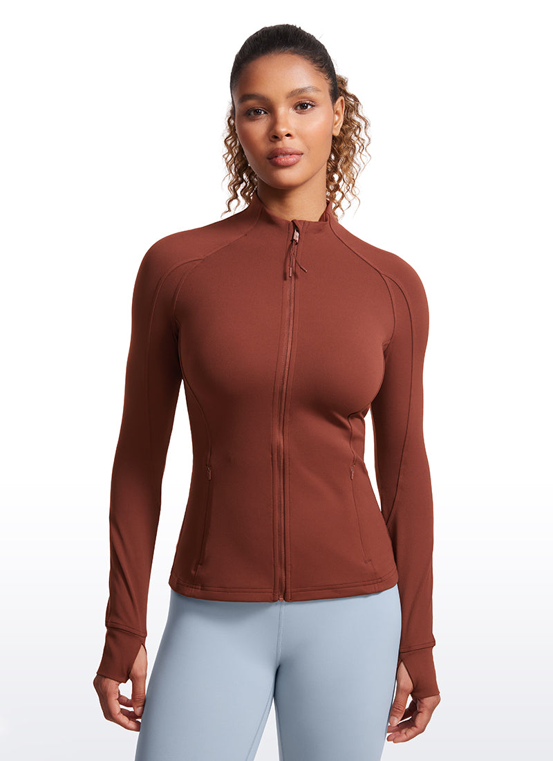 CRZ YOGA Damen Butterluxe Voller Reißverschluss Jacke mit Daumenloch Jujube Braun
