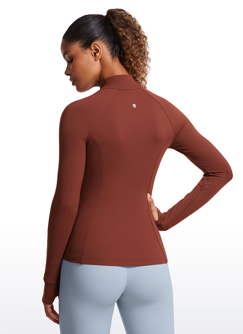 CRZ YOGA Damen Butterluxe Voller Reißverschluss Jacke mit Daumenloch Jujube Braun