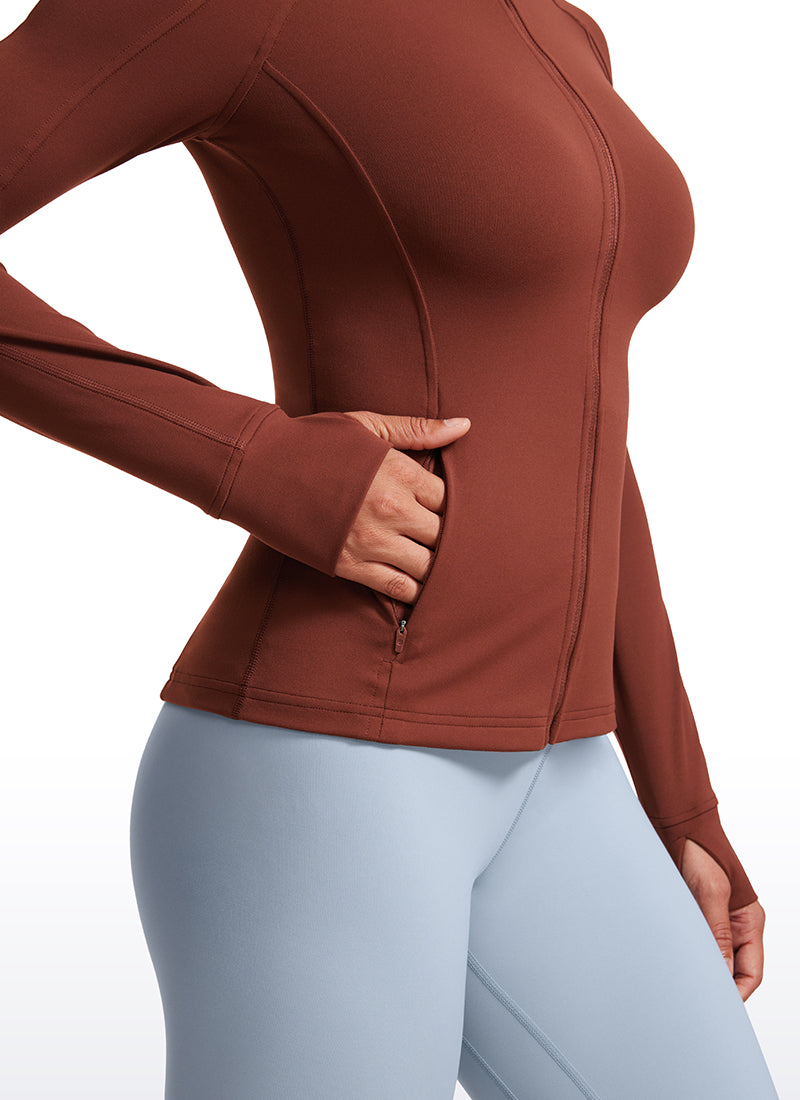 CRZ YOGA Damen Butterluxe Voller Reißverschluss Jacke mit Daumenloch Jujube Braun