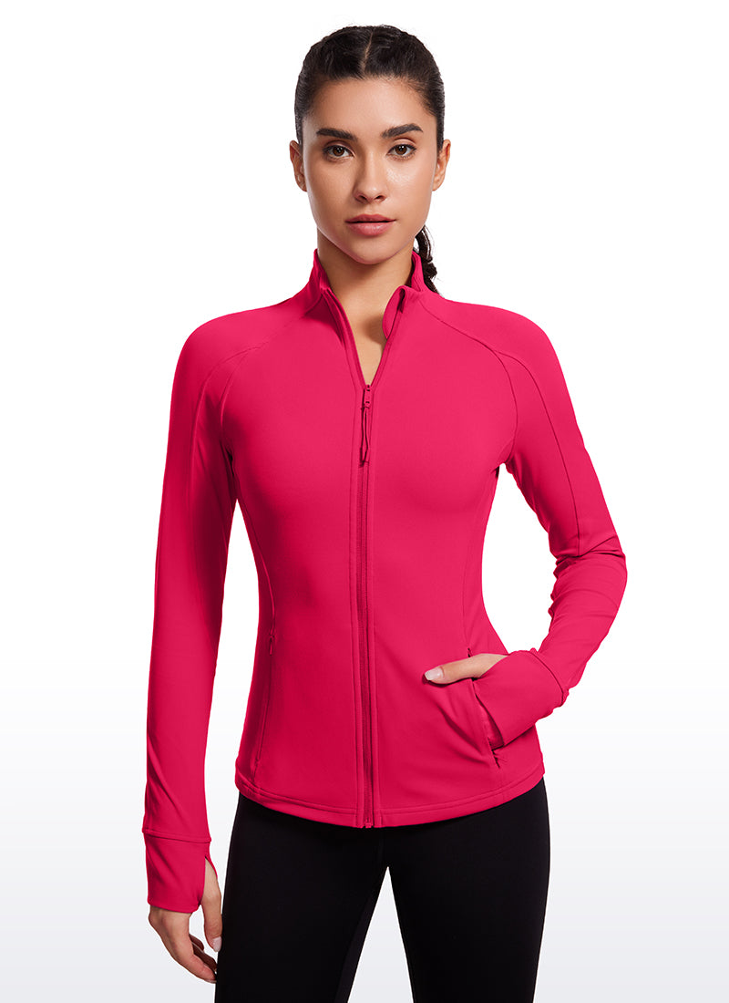 CRZ YOGA Damen Butterluxe Voller Reißverschluss Jacke mit Daumenloch Viva Magenta