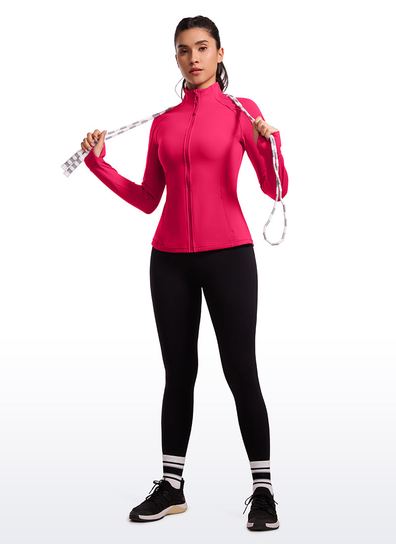 CRZ YOGA Damen Butterluxe Voller Reißverschluss Jacke mit Daumenloch Viva Magenta