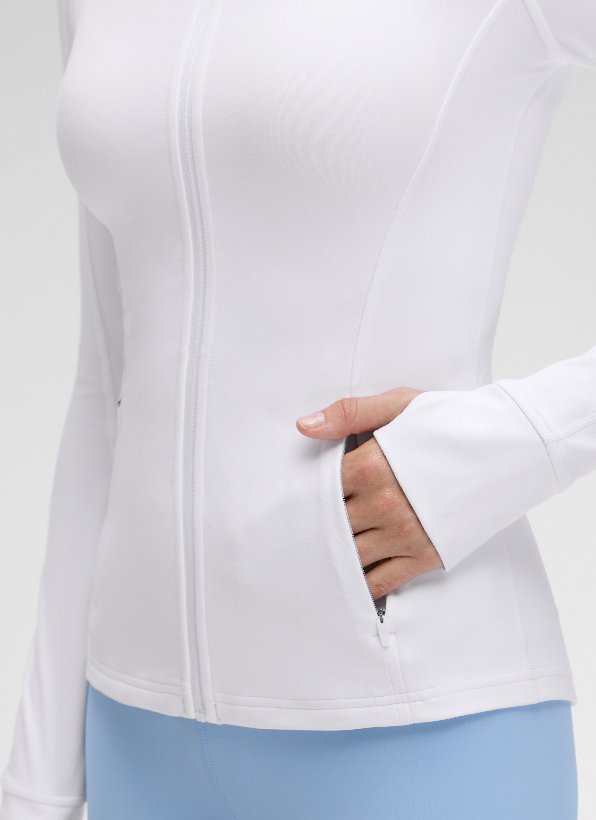 CRZ YOGA Damen Butterluxe Voller Reißverschluss Jacke mit Daumenloch Weiss
