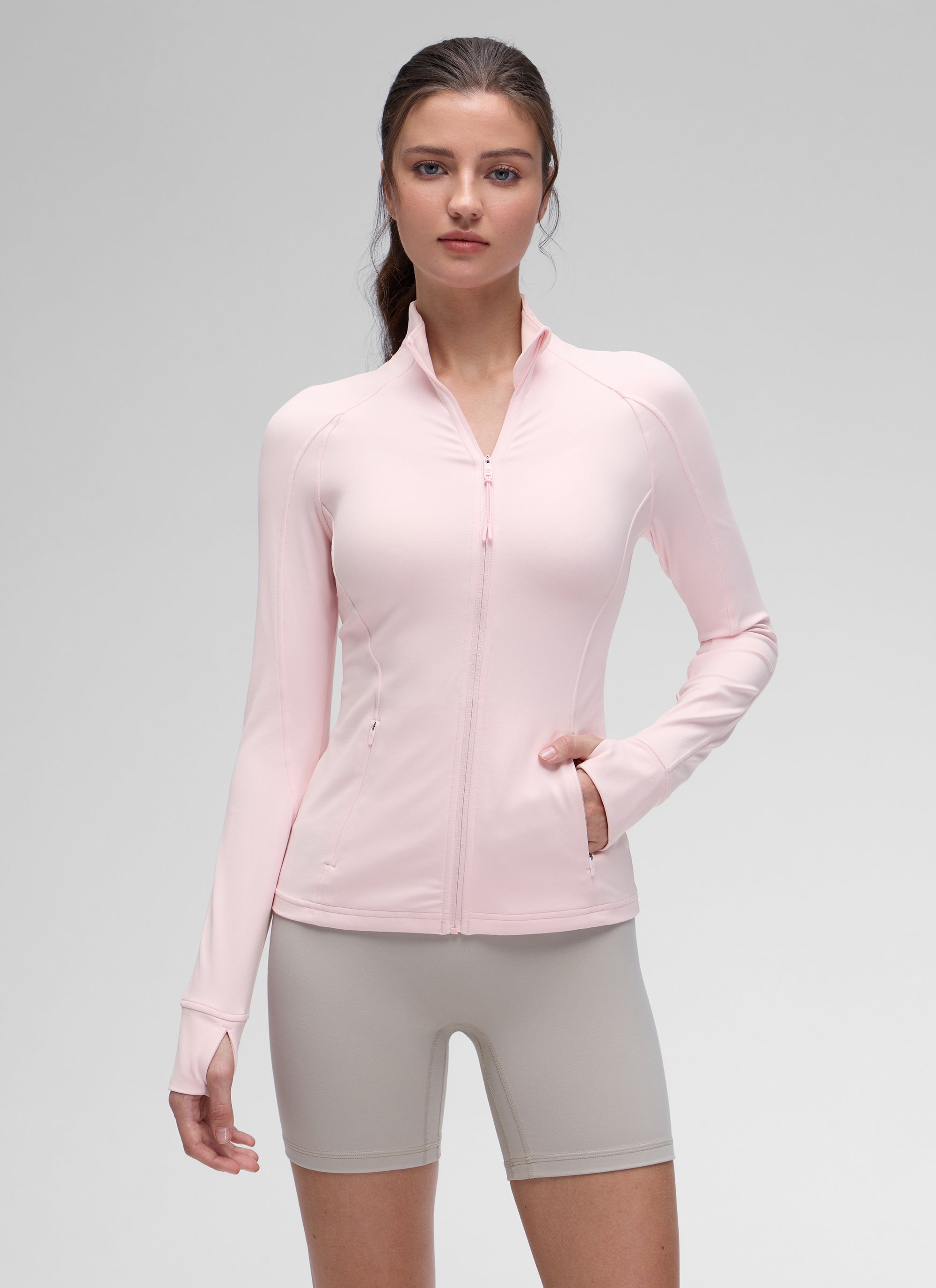 CRZ YOGA Damen Butterluxe Voller Reißverschluss Jacke mit Daumenloch Erdbeerrosa