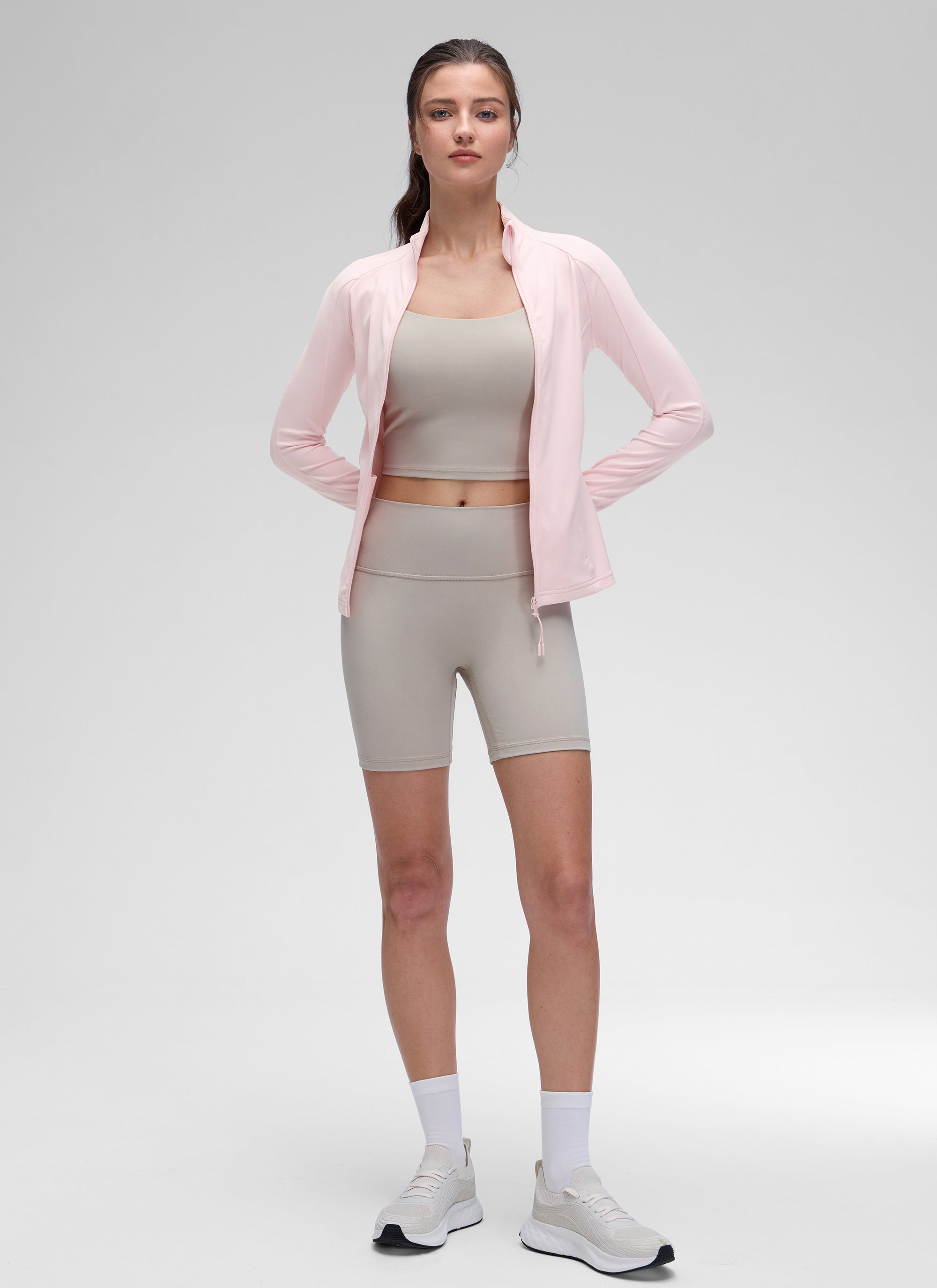 CRZ YOGA Damen Butterluxe Voller Reißverschluss Jacke mit Daumenloch Erdbeerrosa
