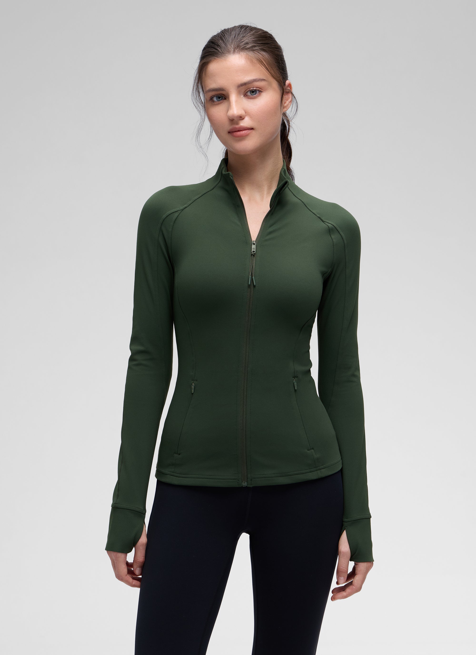 CRZ YOGA Damen Butterluxe Voller Reißverschluss Jacke mit Daumenloch Legende Grün