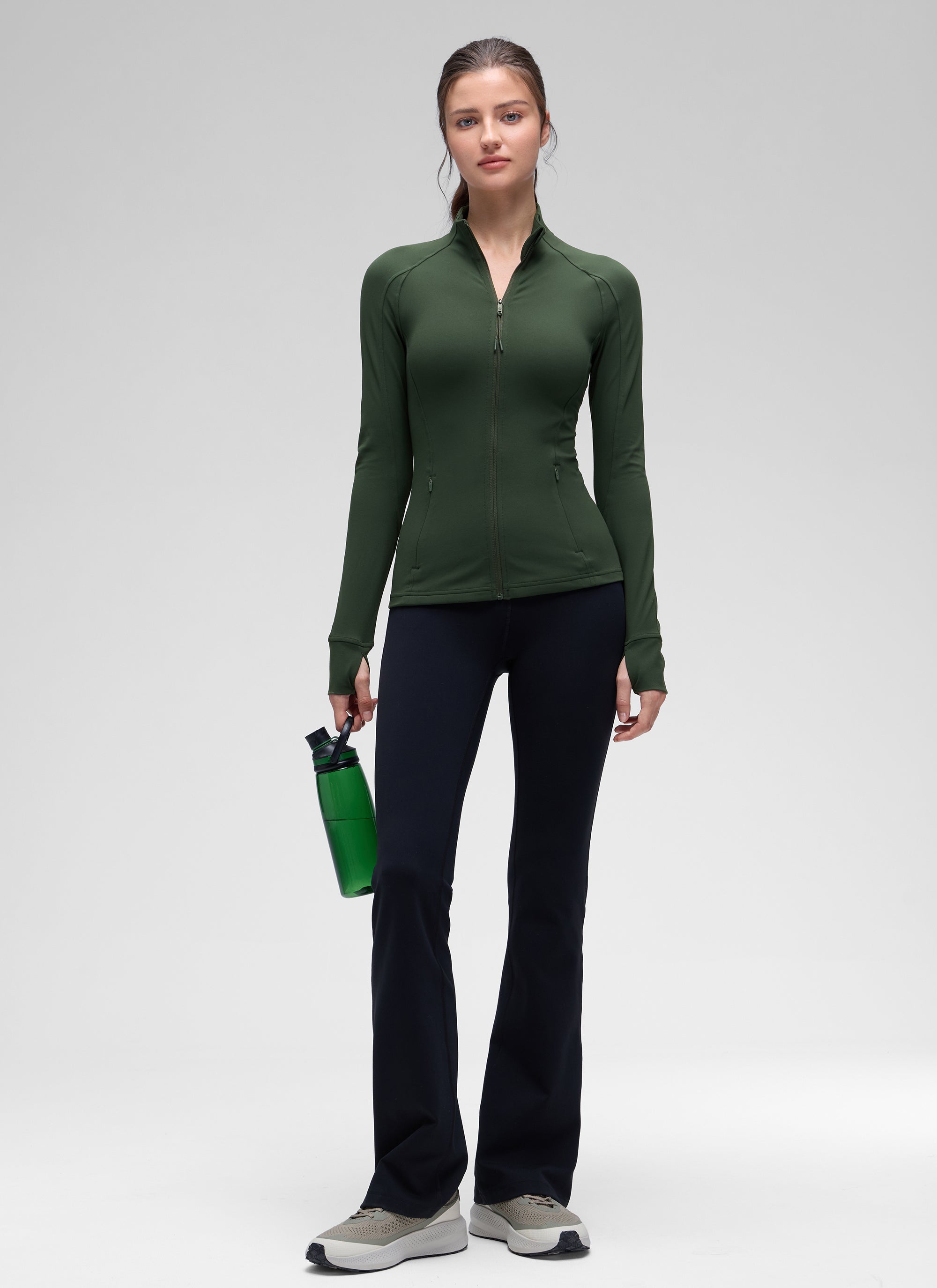 CRZ YOGA Damen Butterluxe Voller Reißverschluss Jacke mit Daumenloch Legende Grün