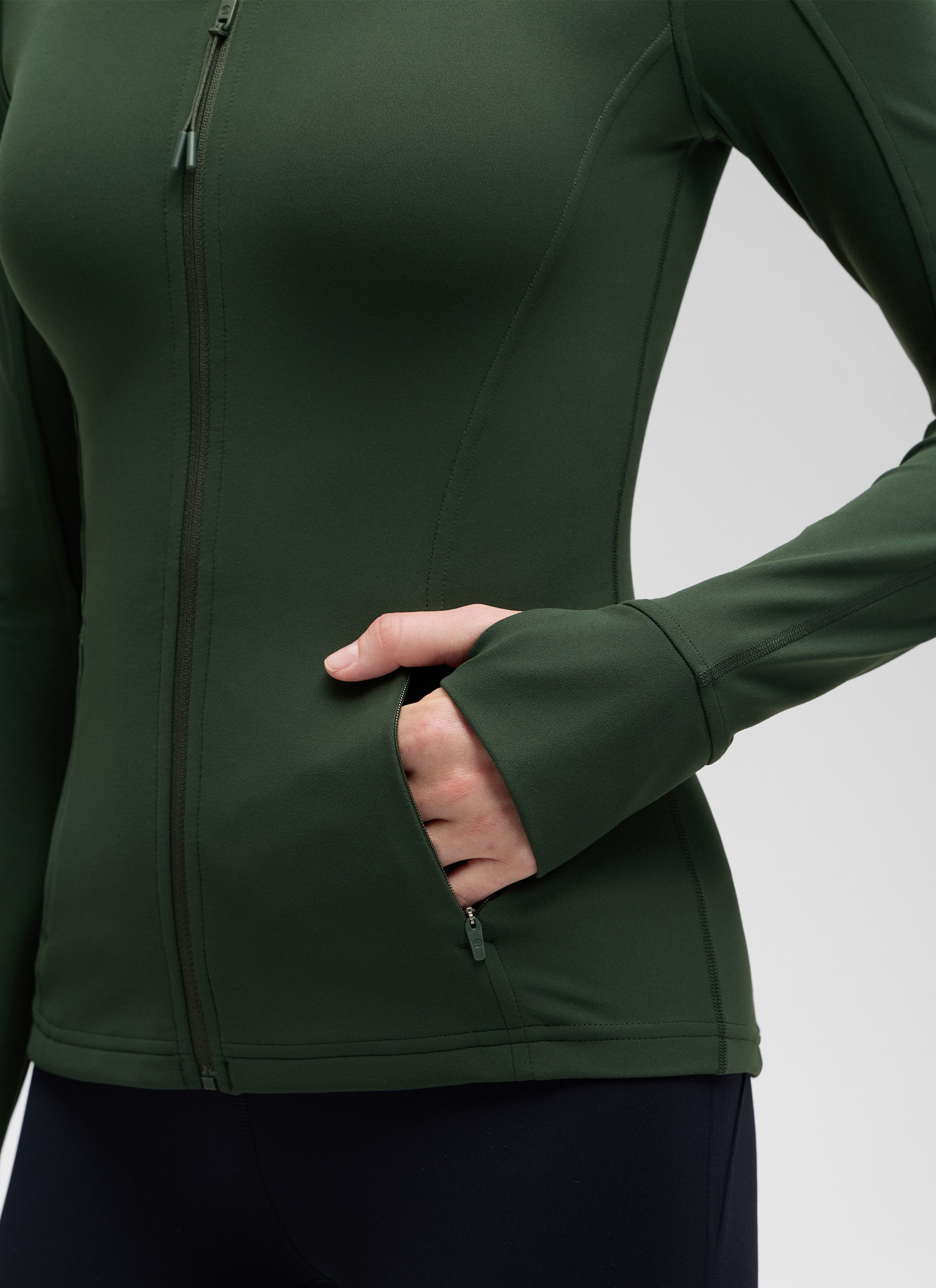 CRZ YOGA Damen Butterluxe Voller Reißverschluss Jacke mit Daumenloch Legende Grün
