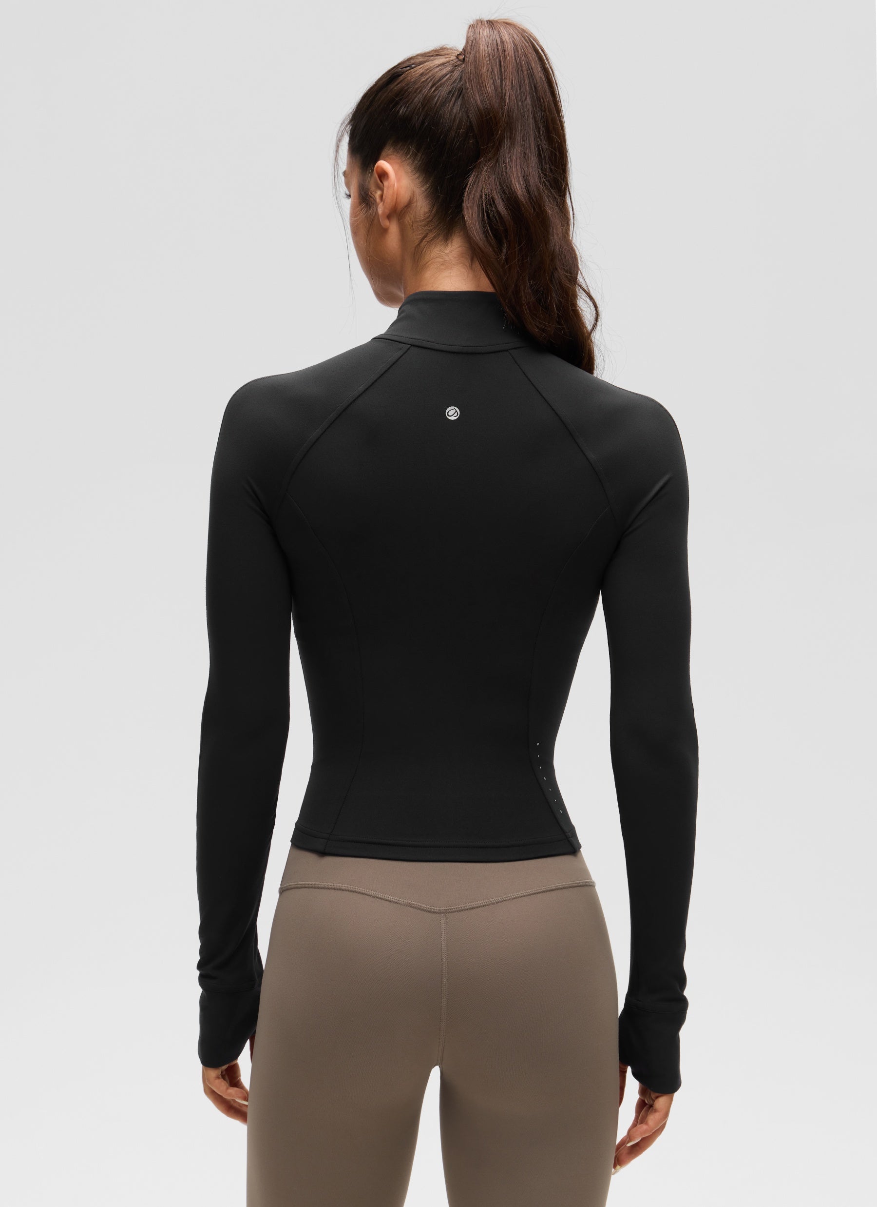 CRZ YOGA Damen Butterluxe Full Zipper Sport Jacke mit Daumenloch Schwarz