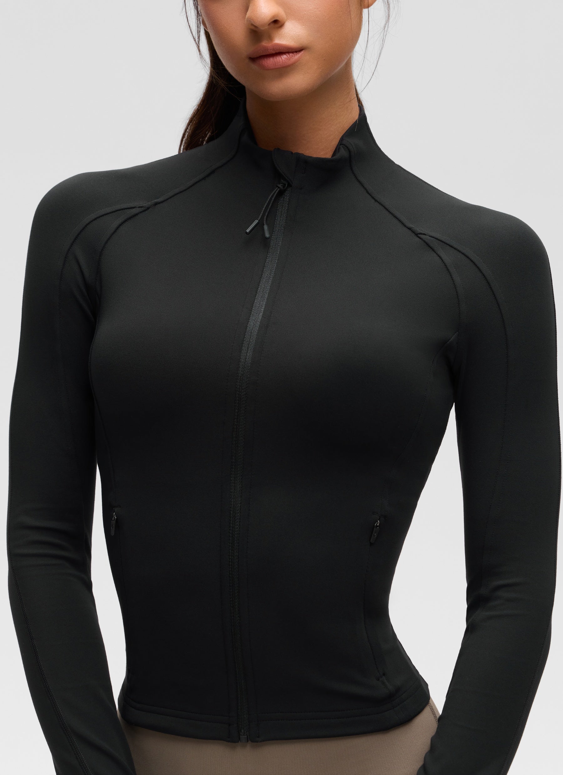 CRZ YOGA Damen Butterluxe Full Zipper Sport Jacke mit Daumenloch Schwarz