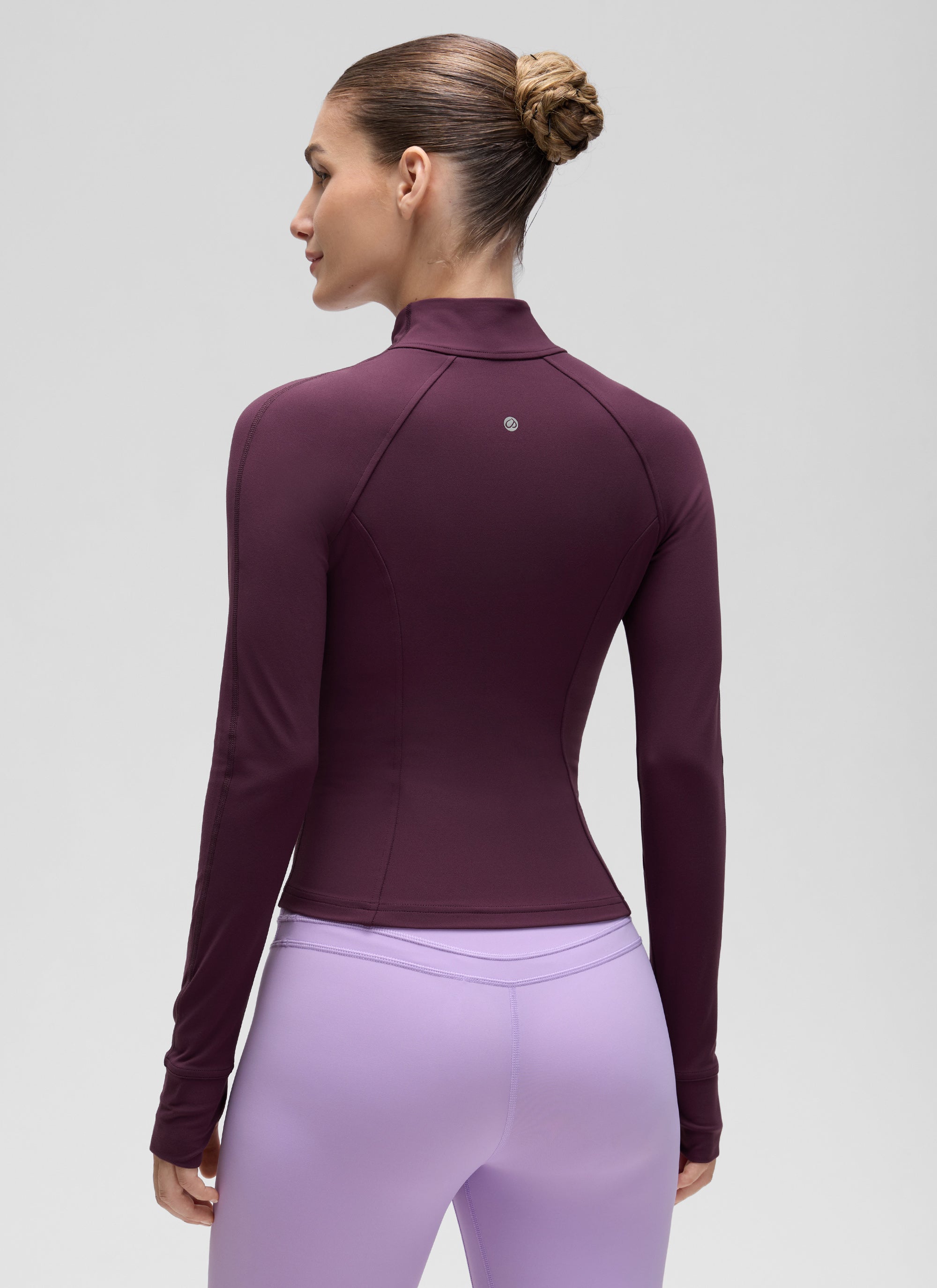 CRZ YOGA Damen Butterluxe Full Zipper Sport Jacke mit Daumenloch Dunkellila