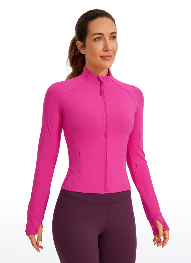 CRZ YOGA Damen Butterluxe Full Zipper Sport Jacke mit Daumenloch Hibiskus-Purpur