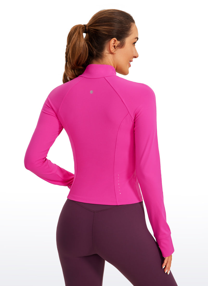 CRZ YOGA Damen Butterluxe Full Zipper Sport Jacke mit Daumenloch Hibiskus-Purpur