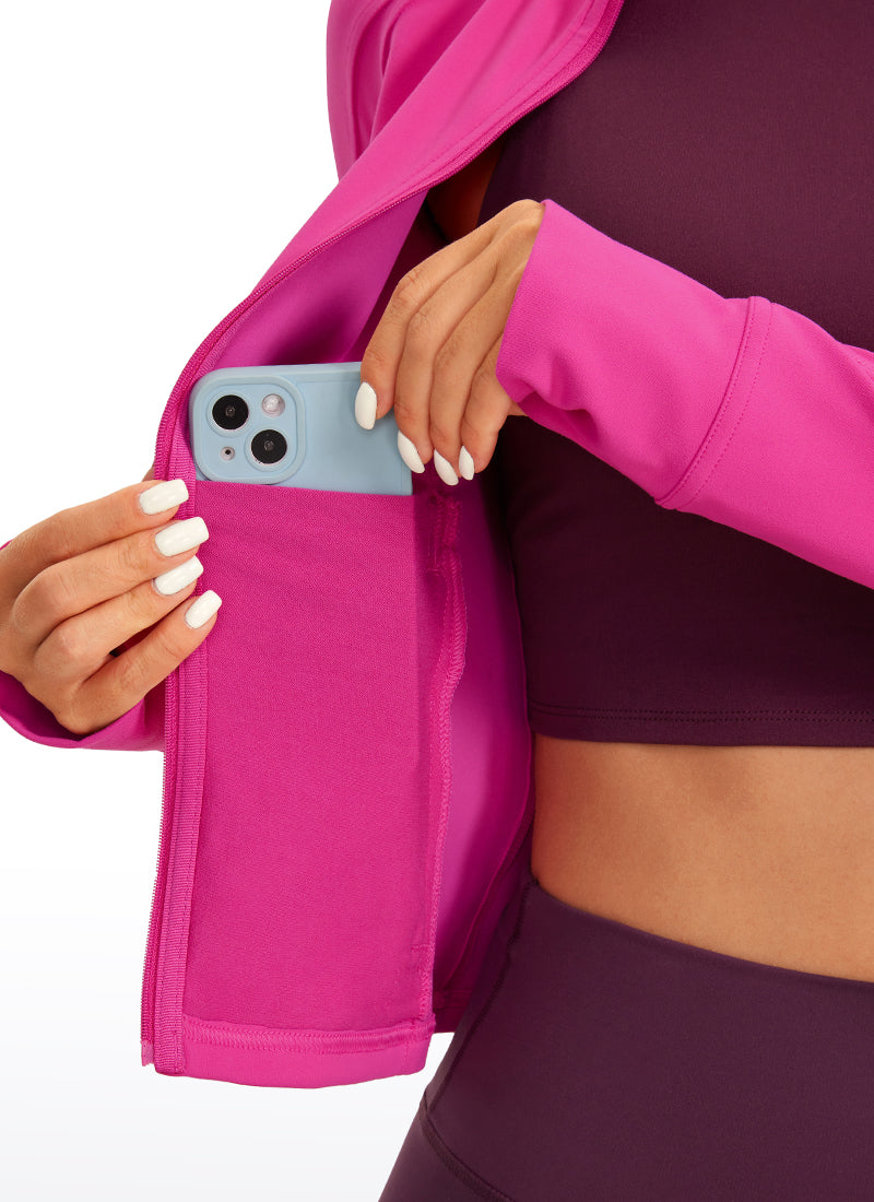 CRZ YOGA Damen Butterluxe Full Zipper Sport Jacke mit Daumenloch Hibiskus-Purpur