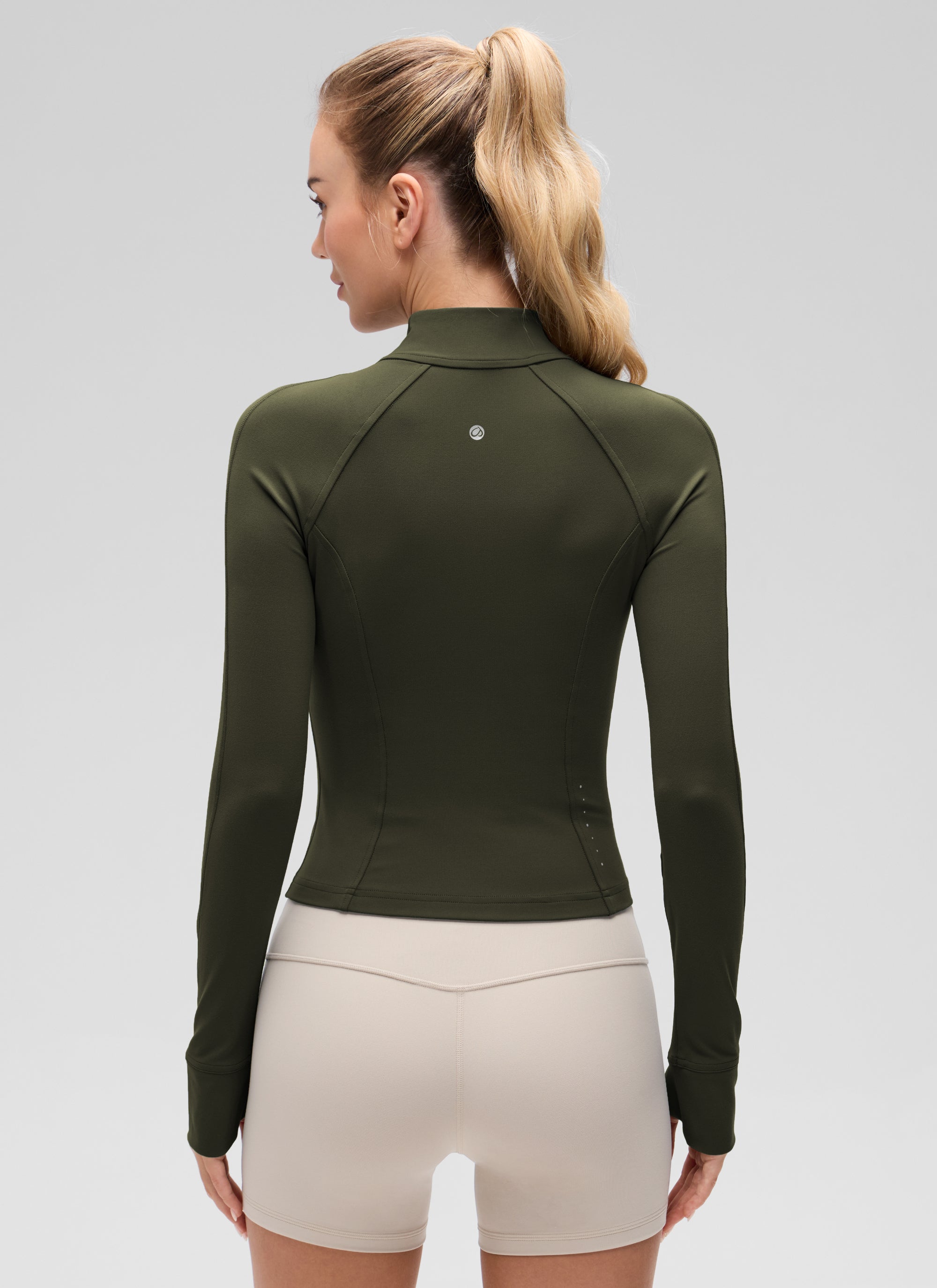 CRZ YOGA Damen Butterluxe Full Zipper Sport Jacke mit Daumenloch Olivgrün