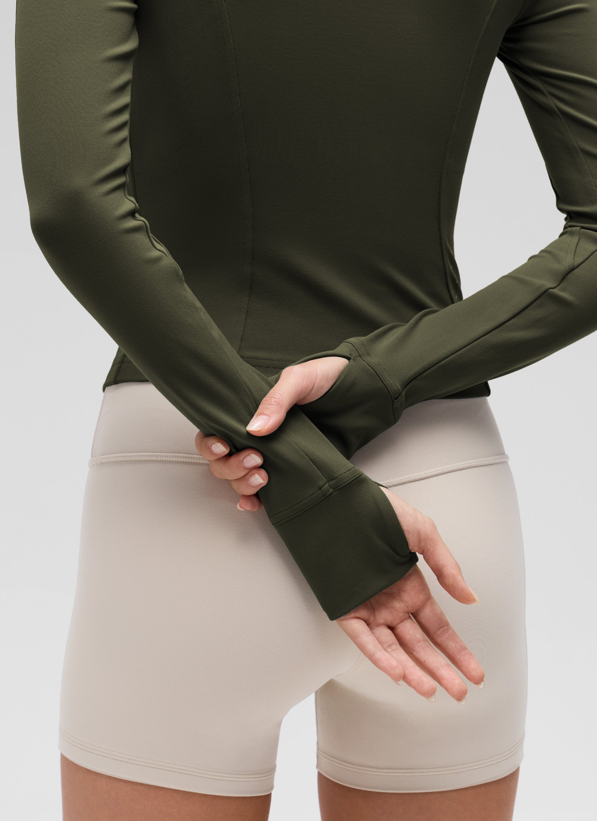CRZ YOGA Damen Butterluxe Full Zipper Sport Jacke mit Daumenloch Olivgrün