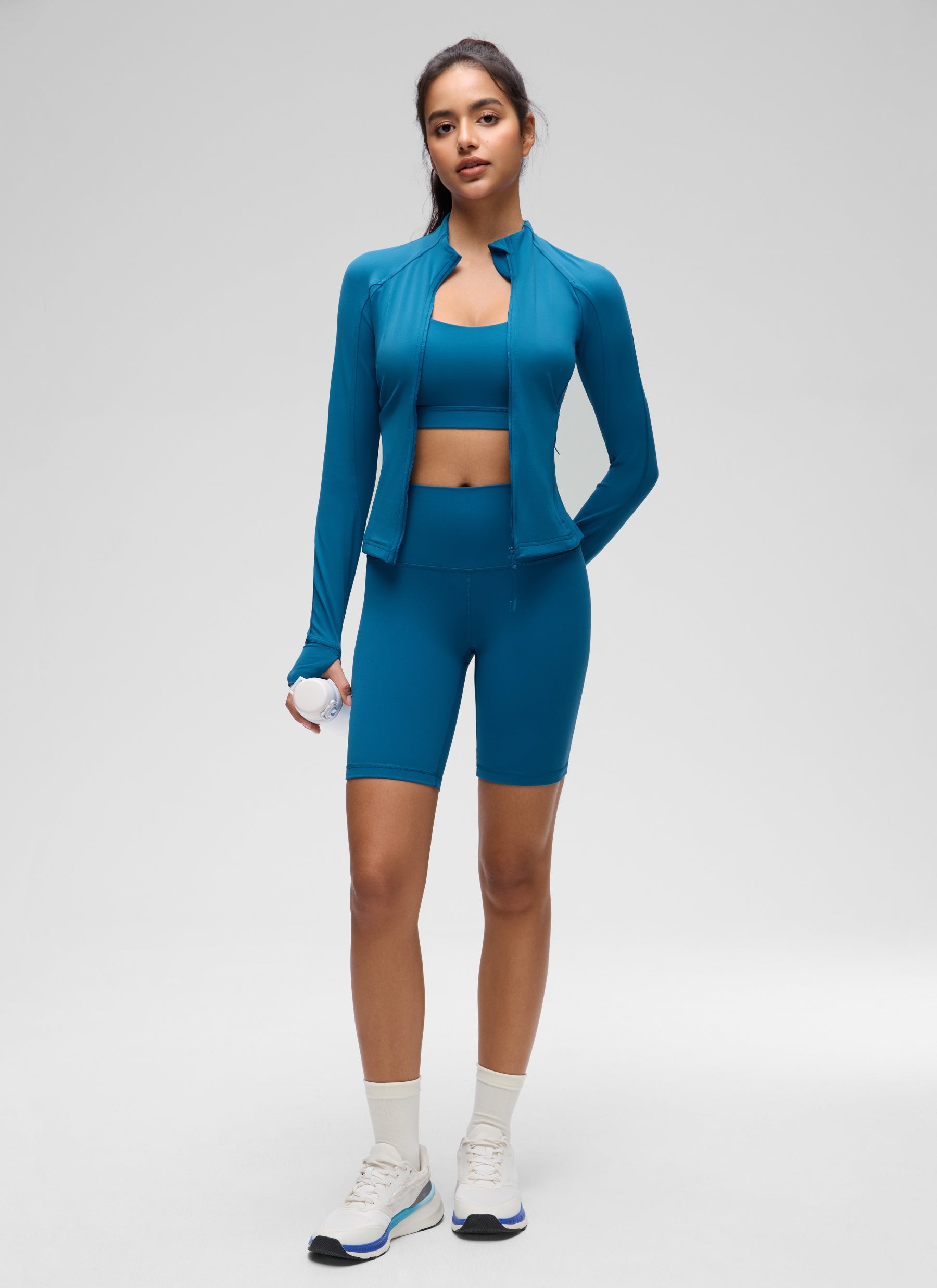 CRZ YOGA Damen Butterluxe Full Zipper Sport Jacke mit Daumenloch Superschallblau