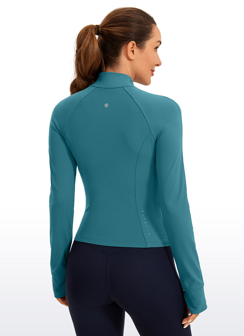 CRZ YOGA Damen Butterluxe Full Zipper Sport Jacke mit Daumenloch Grüne Jade