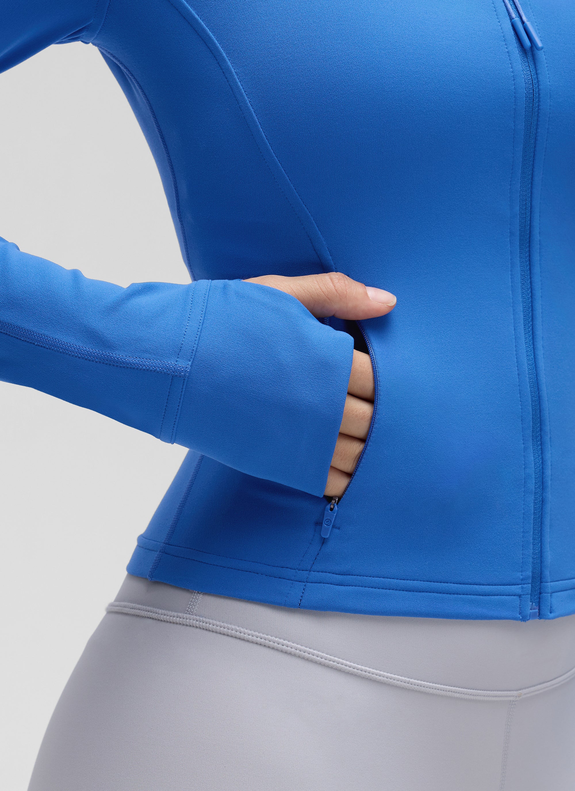 CRZ YOGA Damen Butterluxe Full Zipper Sport Jacke mit Daumenloch Funkelndes Blau