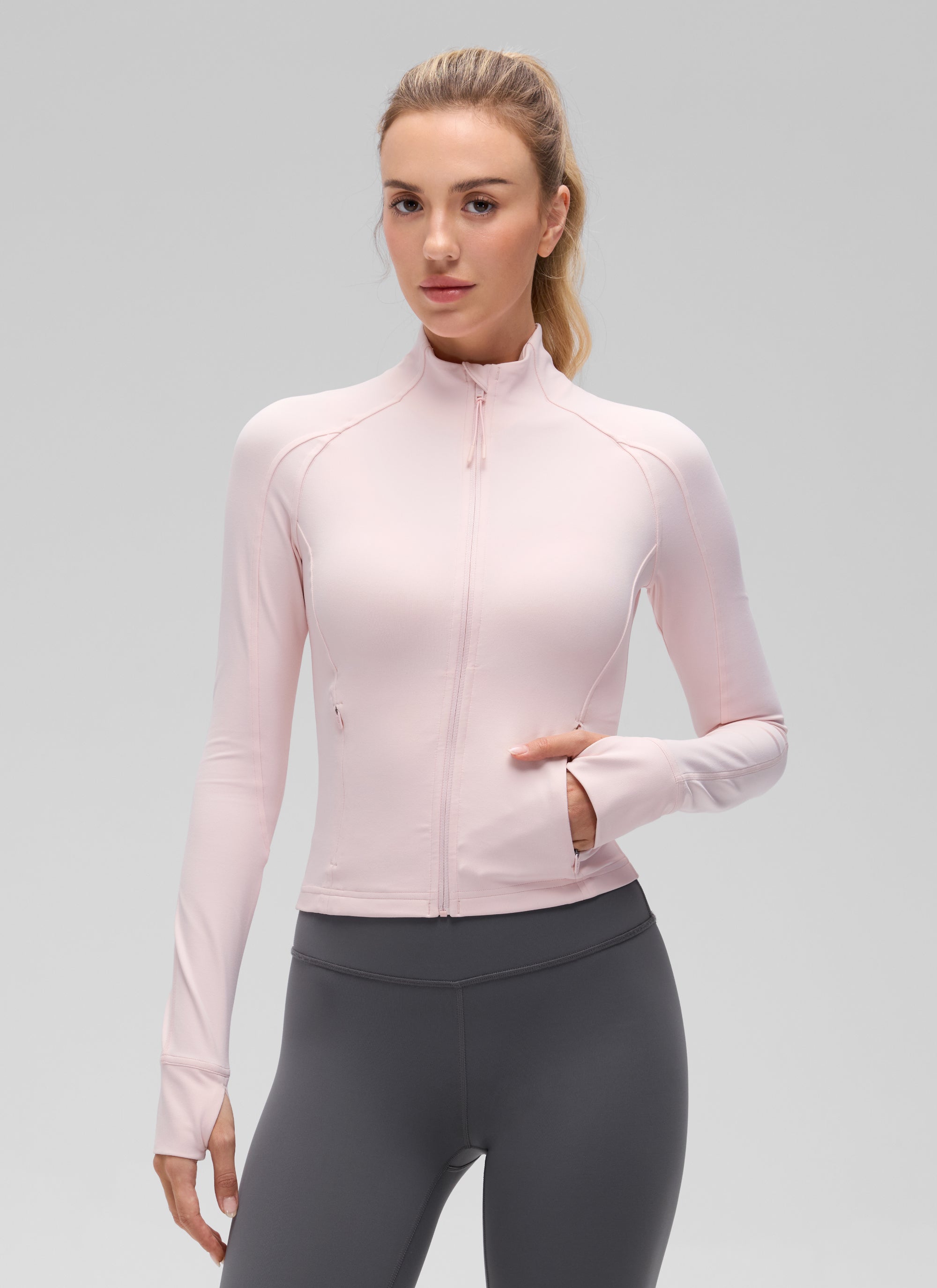 CRZ YOGA Damen Butterluxe Full Zipper Sport Jacke mit Daumenloch Erdbeerrosa