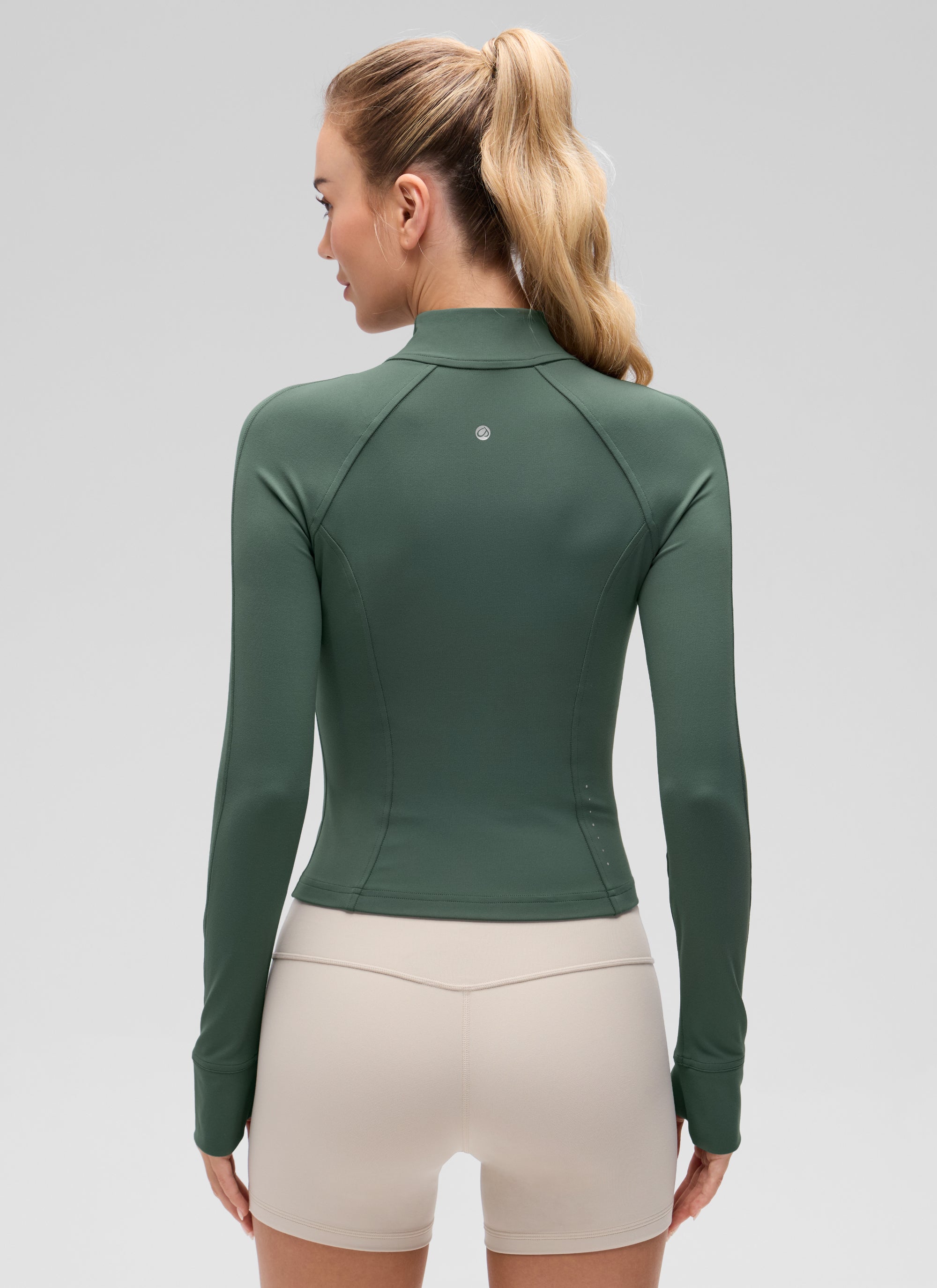 CRZ YOGA Damen Butterluxe Full Zipper Sport Jacke mit Daumenloch Dunkles Waldgrün
