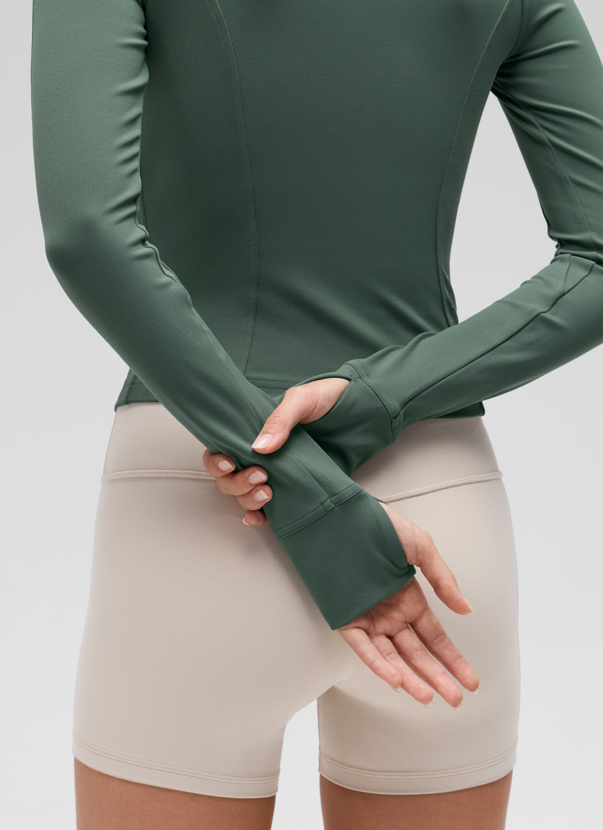 CRZ YOGA Damen Butterluxe Full Zipper Sport Jacke mit Daumenloch Dunkles Waldgrün