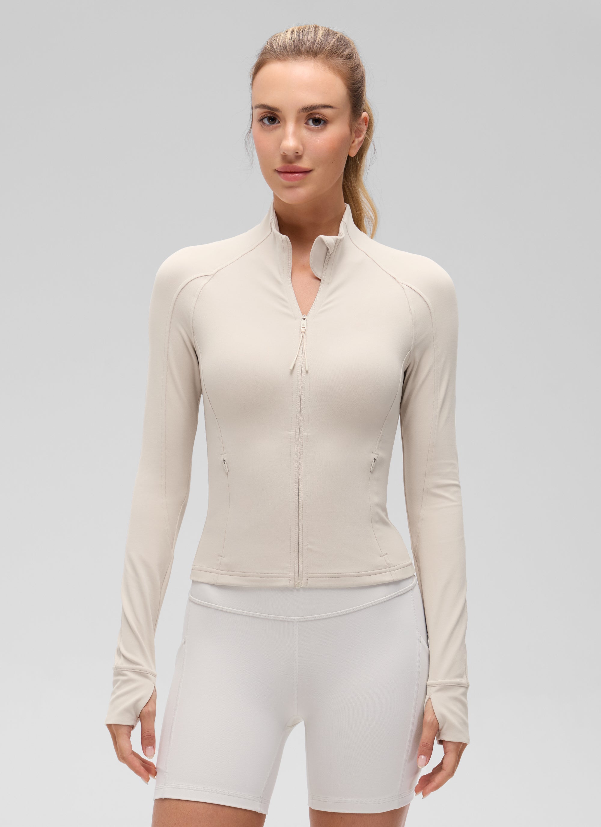 CRZ YOGA Damen Butterluxe Full Zipper Sport Jacke mit Daumenloch Mojave-Braun