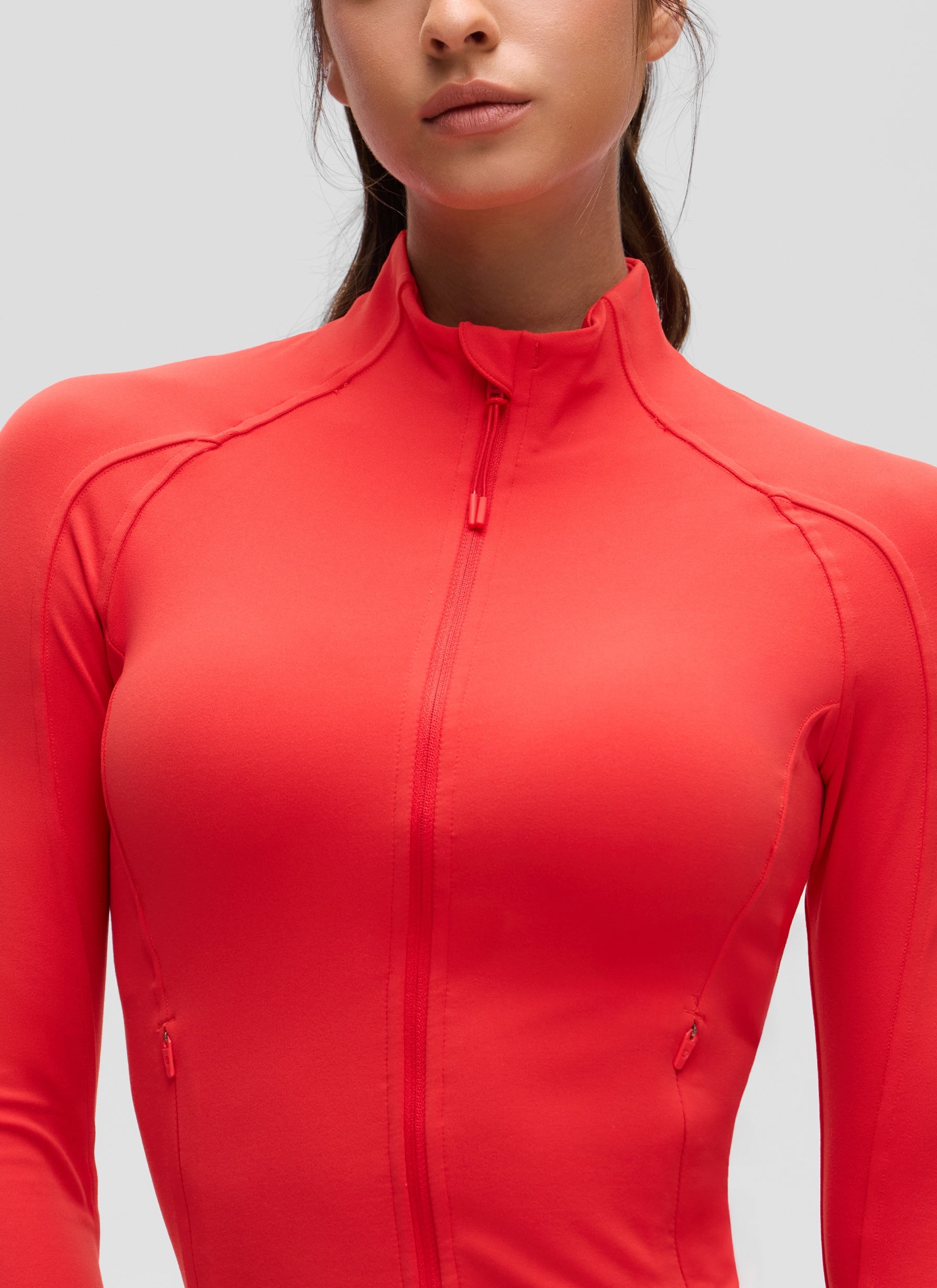 CRZ YOGA Damen Butterluxe Full Zipper Sport Jacke mit Daumenloch Tiefrot