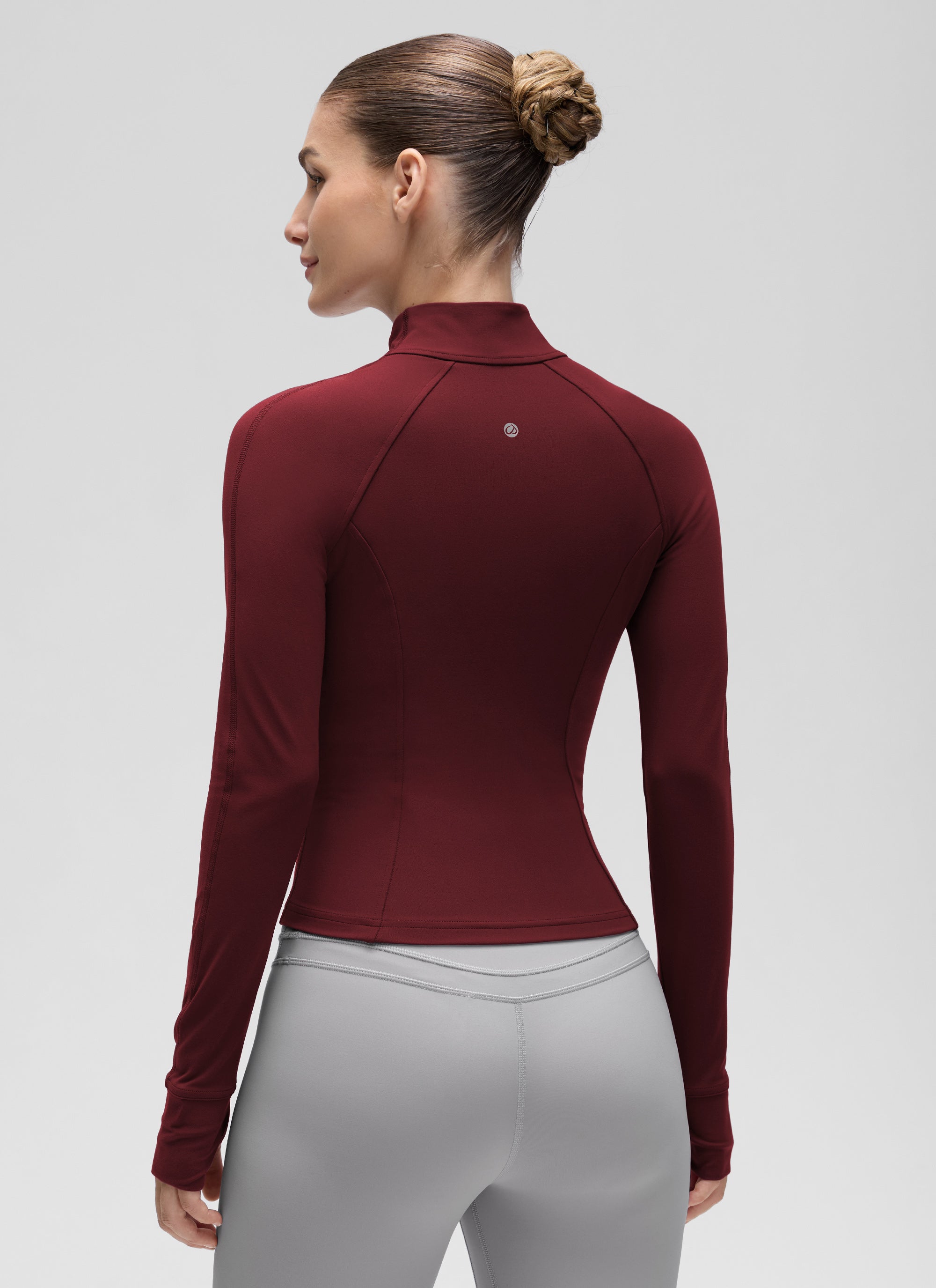 CRZ YOGA Damen Butterluxe Full Zipper Sport Jacke mit Daumenloch Roter Merlot